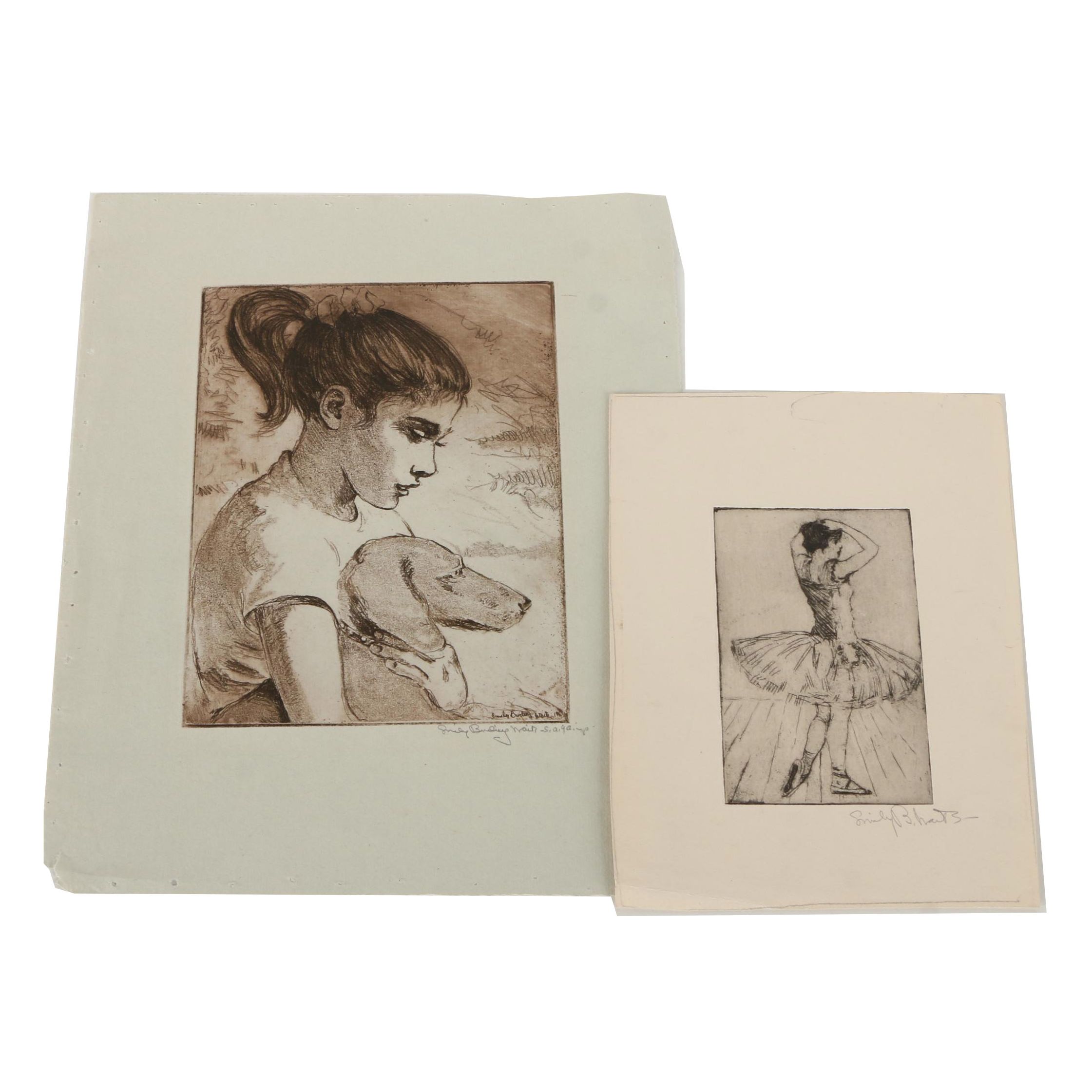 Pair of Emily Burlins Waite Etchings