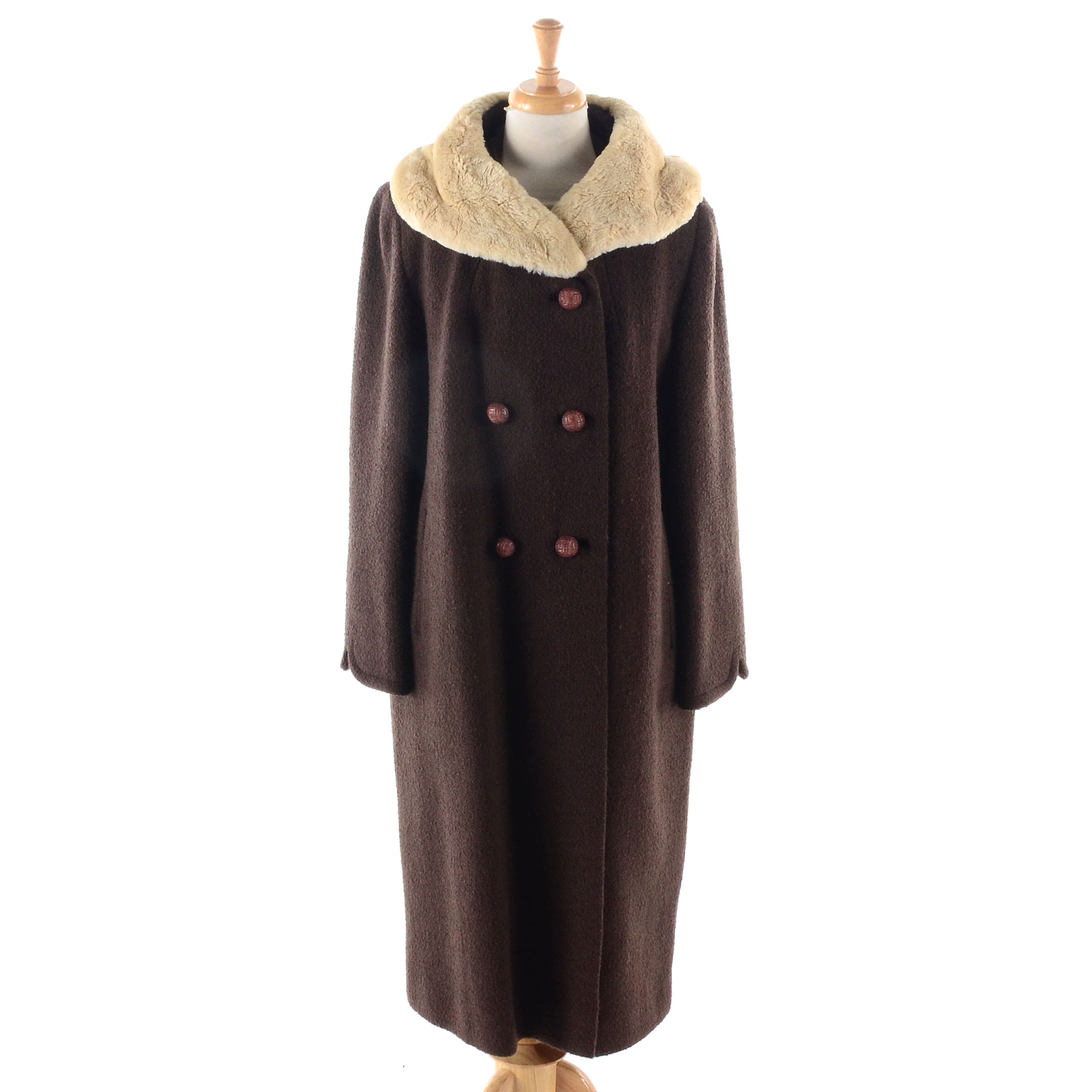 Women's Vintage Forstmann Coat with Rabbit Fur Collar