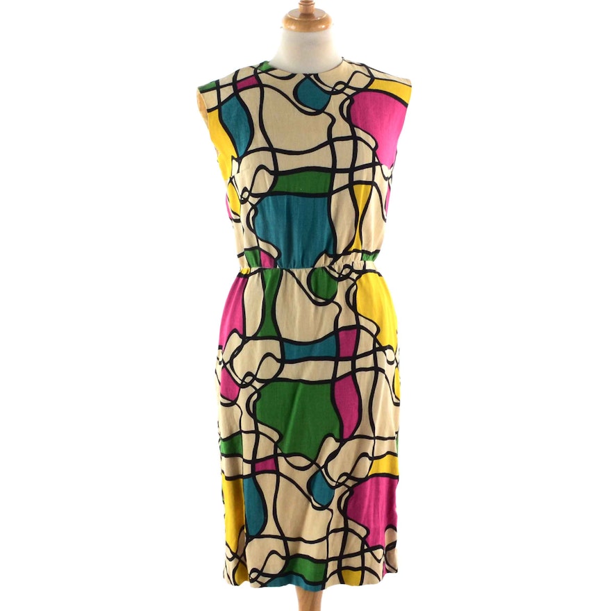 Circa 1960s Robert Morton Women's Mondrian-Inspired Linen Dress