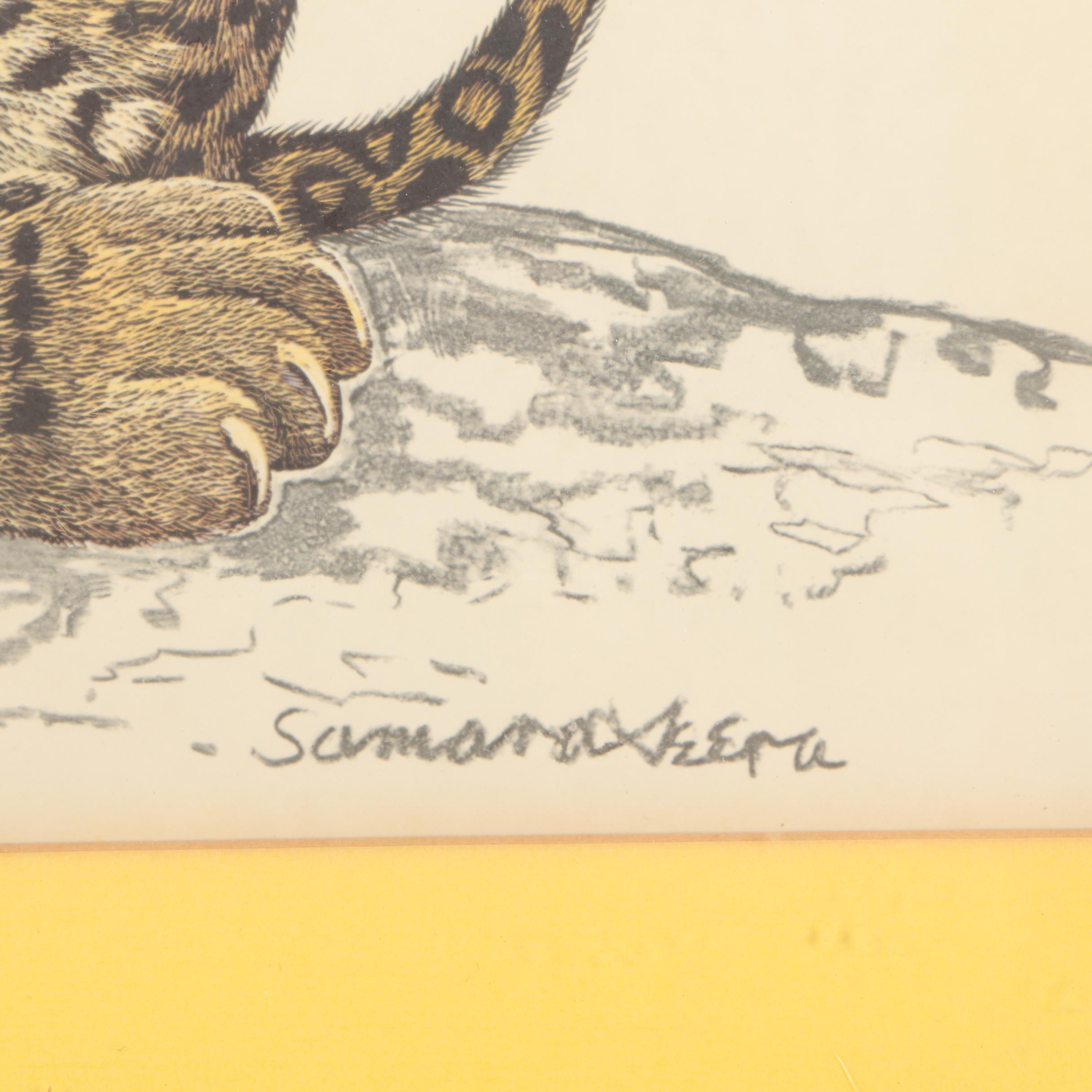 Offset Lithograph on Paper of Leopard and Cub After  Rama "Sam" Samaraweera