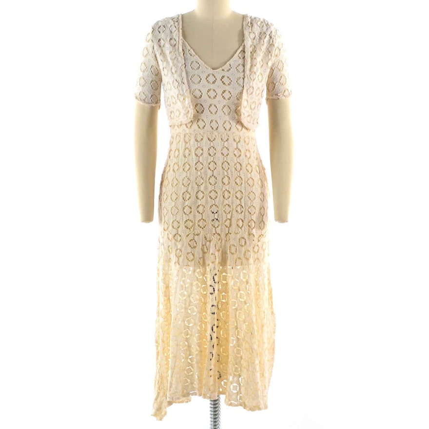 Circa 1930s Cream Lace Dress with Jacket