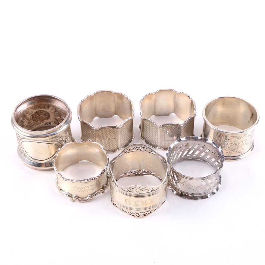1896 Roberts & Belk Napkin Ring and Other Sterling Silver Napkin Rings