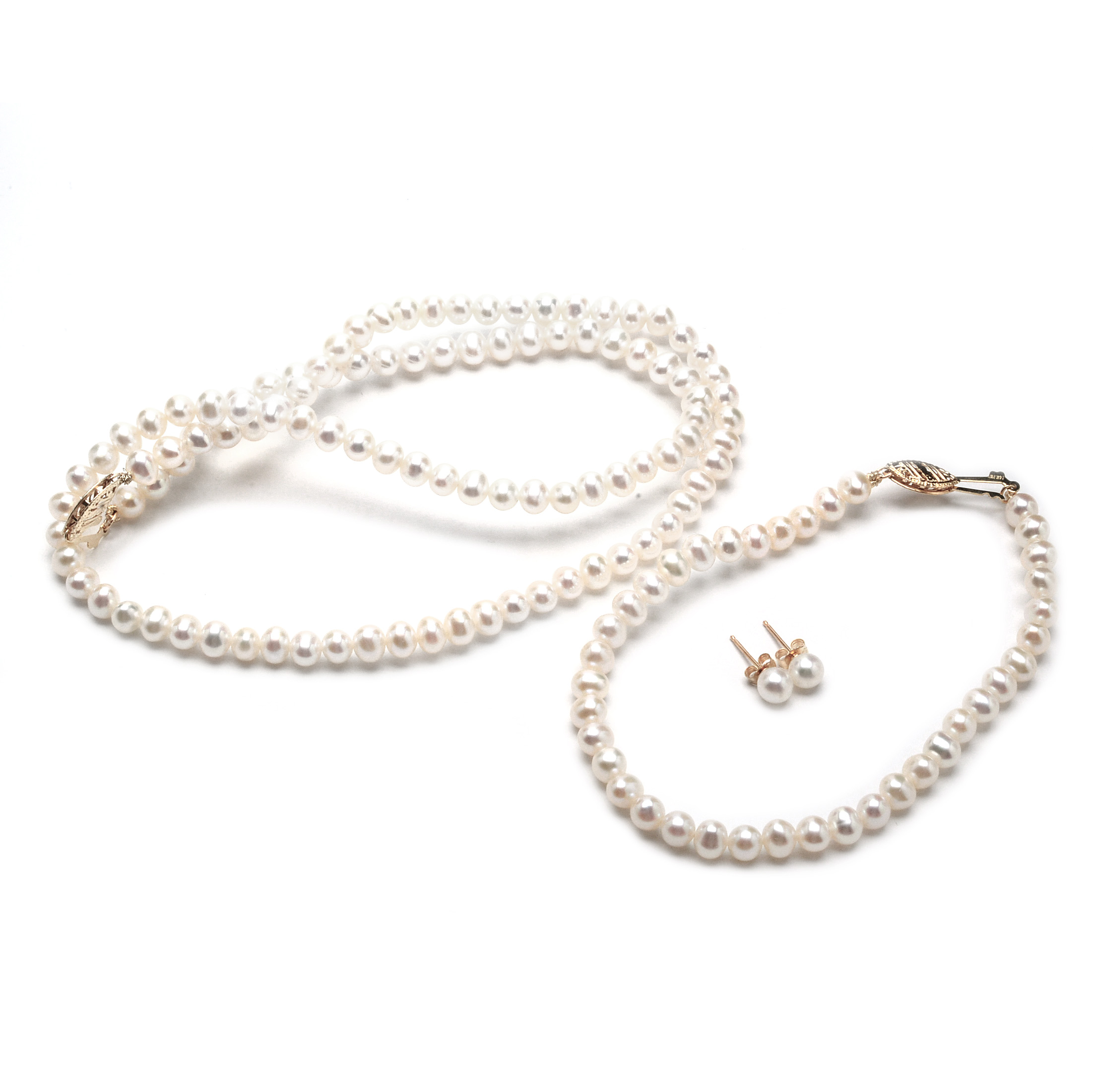 Grand-Parure Cultured Button Pearl Set with 14K Gold Clasps