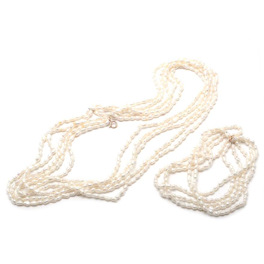 Multi-Strand Freshwater Pearl Set with 14K Yellow Gold Clasp