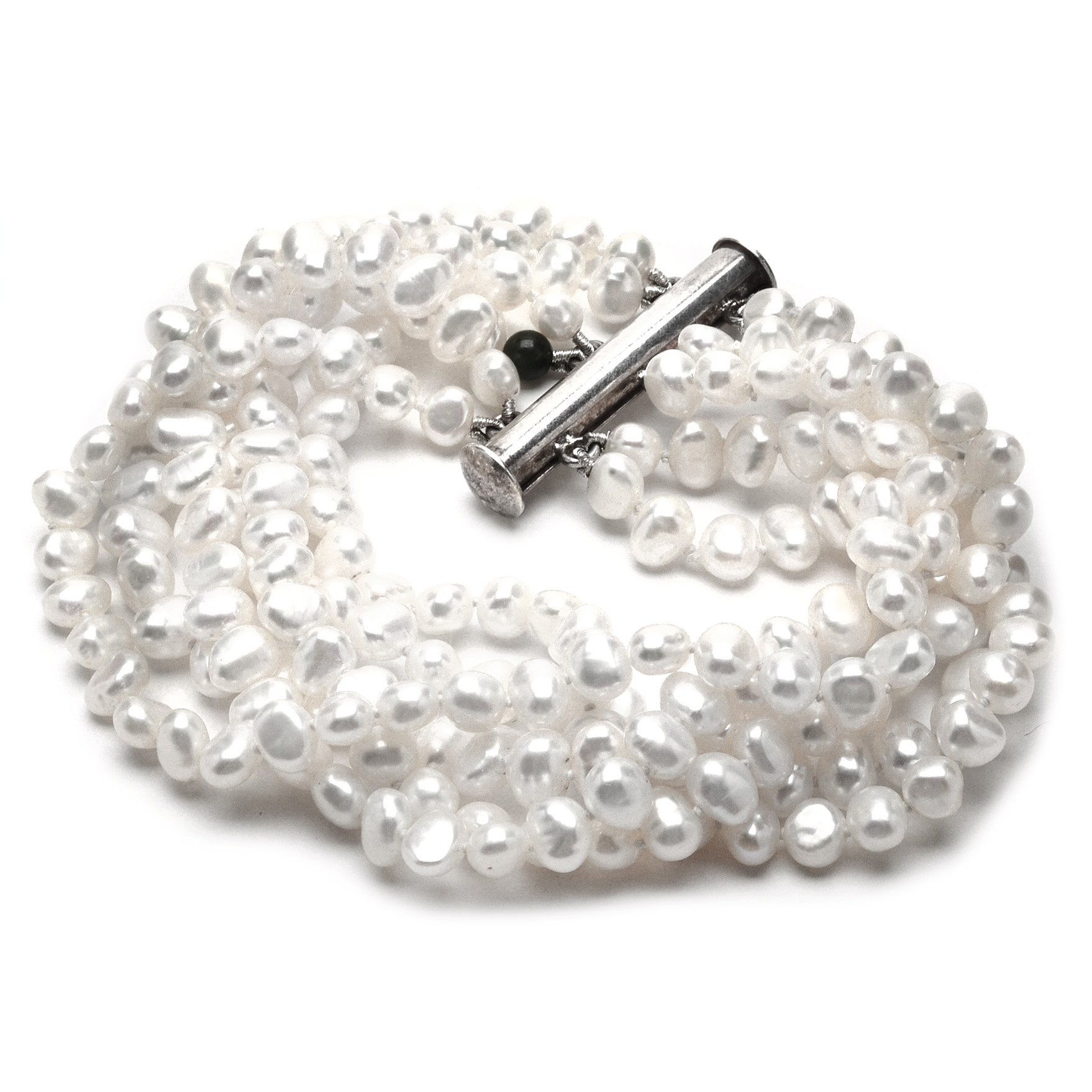 Hand Knotted Sterling and Multi-Strand Freshwater Pearl Bracelet