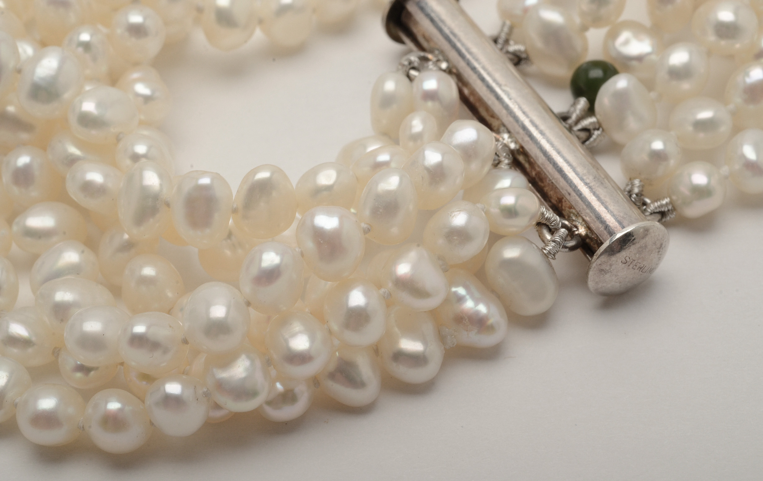 Hand Knotted Sterling and Multi-Strand Freshwater Pearl Bracelet