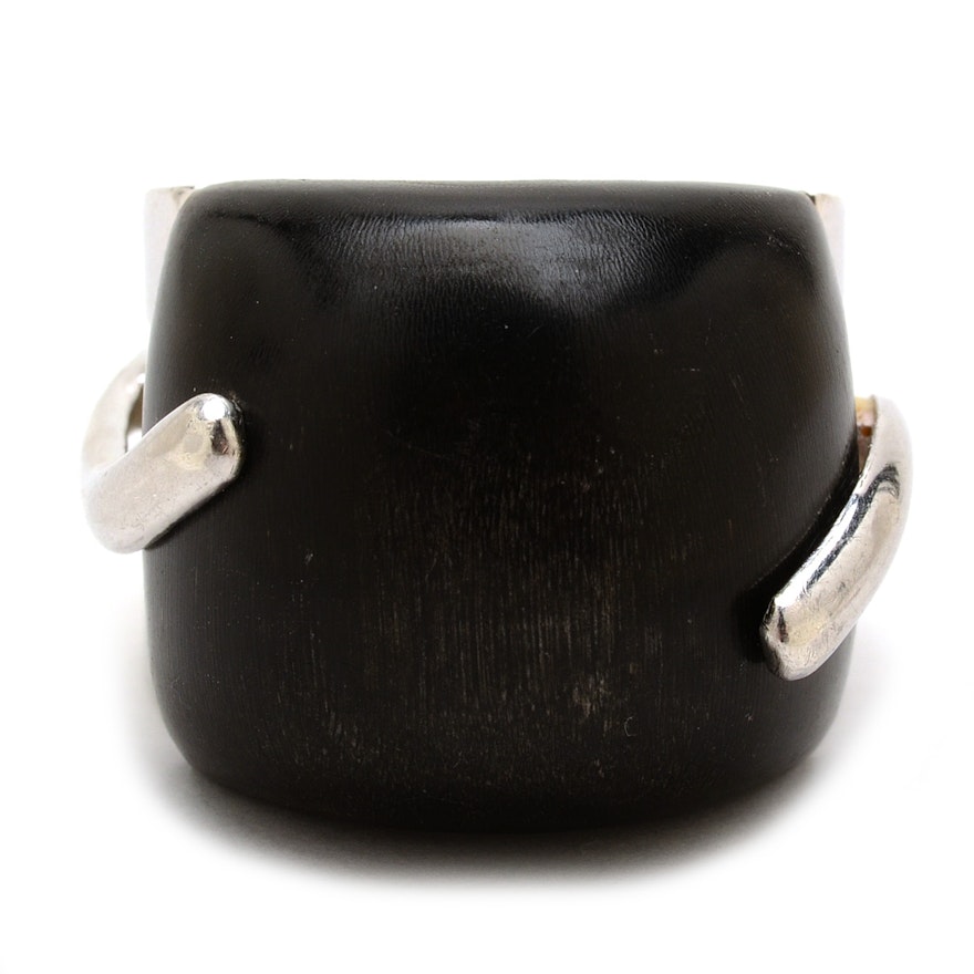 Vintage Modern Sterling Silver and Ebony Wood Ring