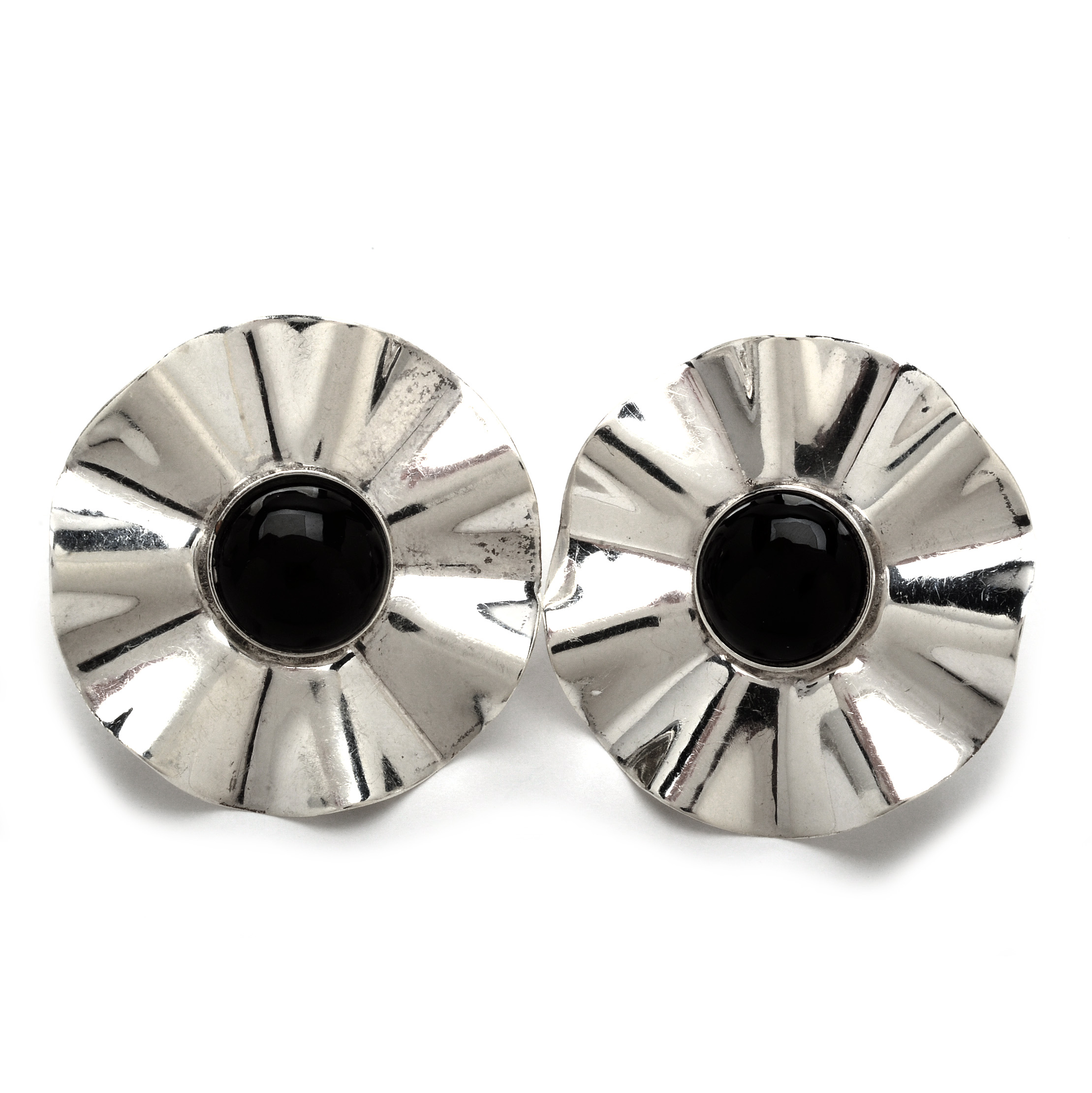 Vintage Mexican Sterling Silver and Black Onyx Clip-On Earrings