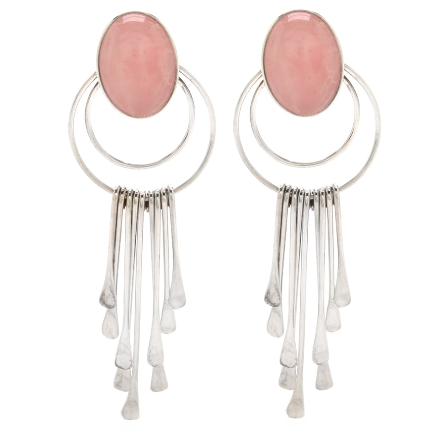 Southwestern Style Sterling and Rose Quartz Clip-On Earrings