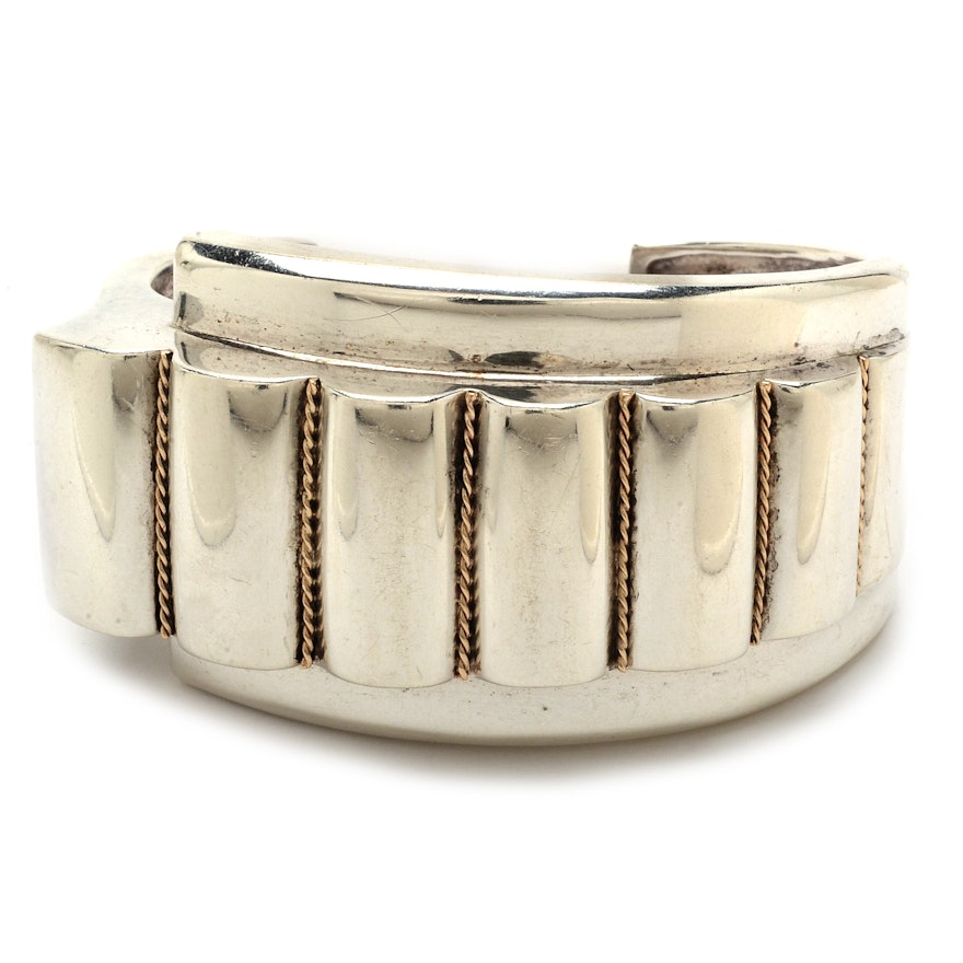 Sterling Silver Cuff with 14K Yellow Gold Roped Accents