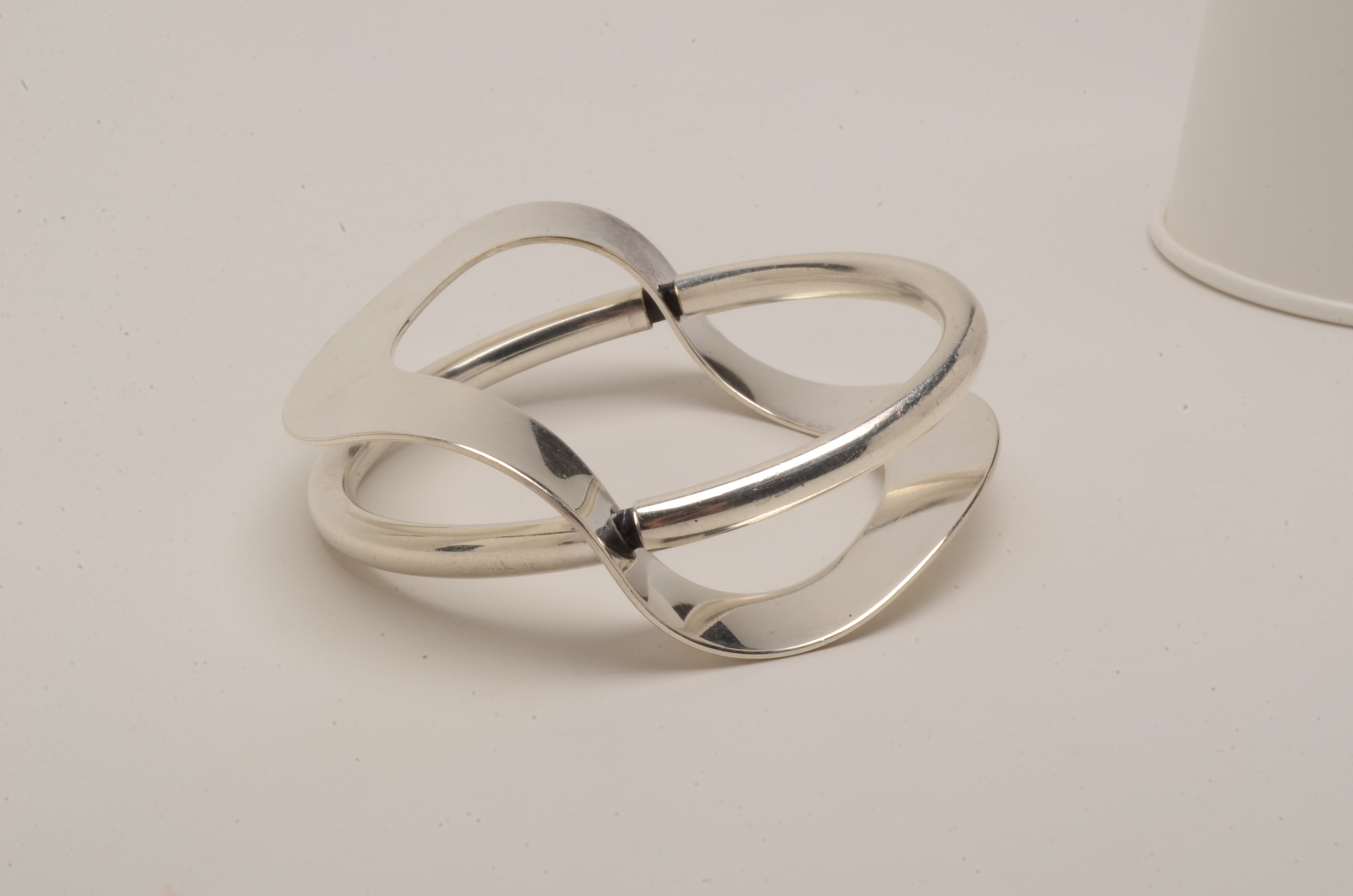 Silvertone Bangle Bracelet in Modern Design and Beaded Necklace