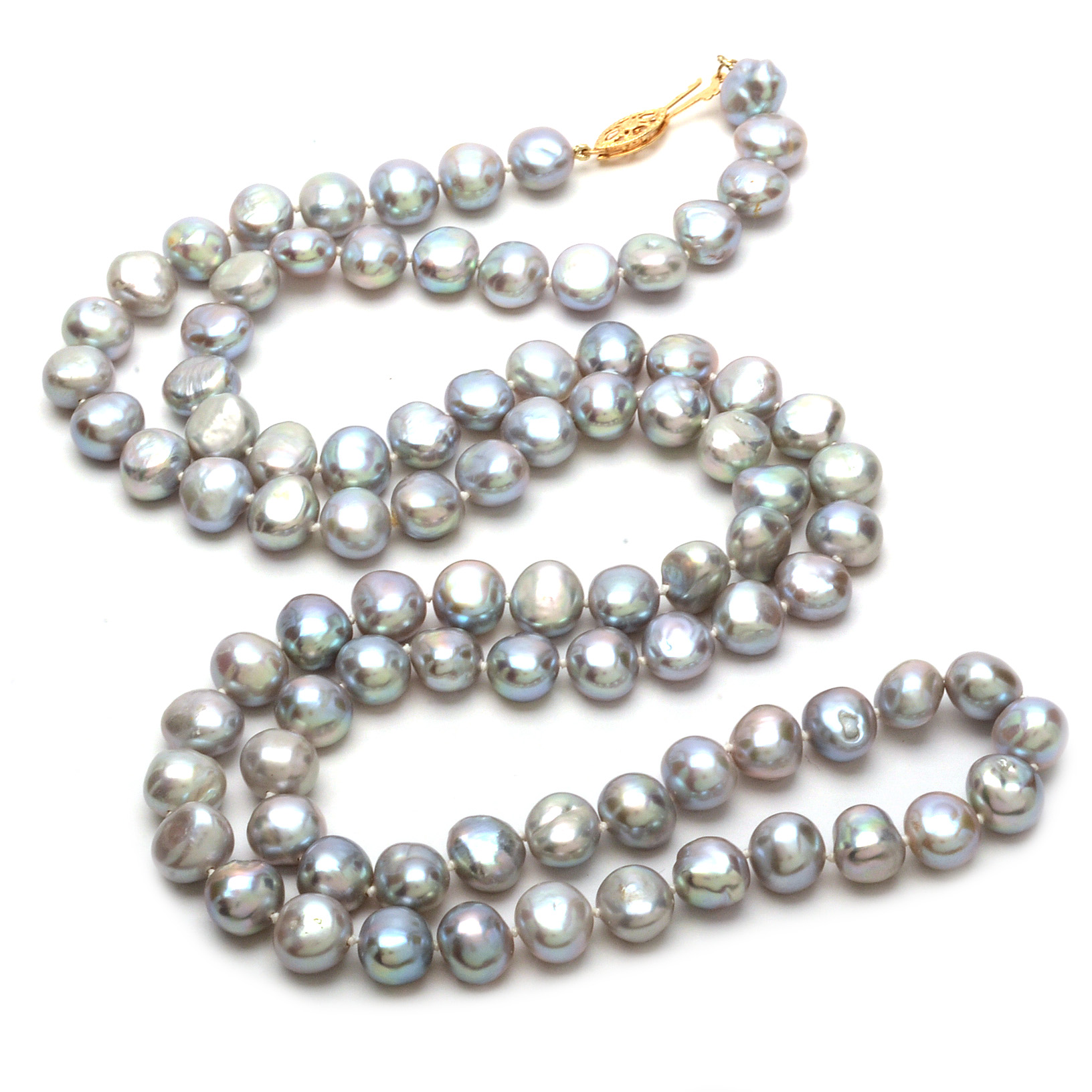 Cultured Freshwater Grey Pearl Necklace with 14K Gold Clasp