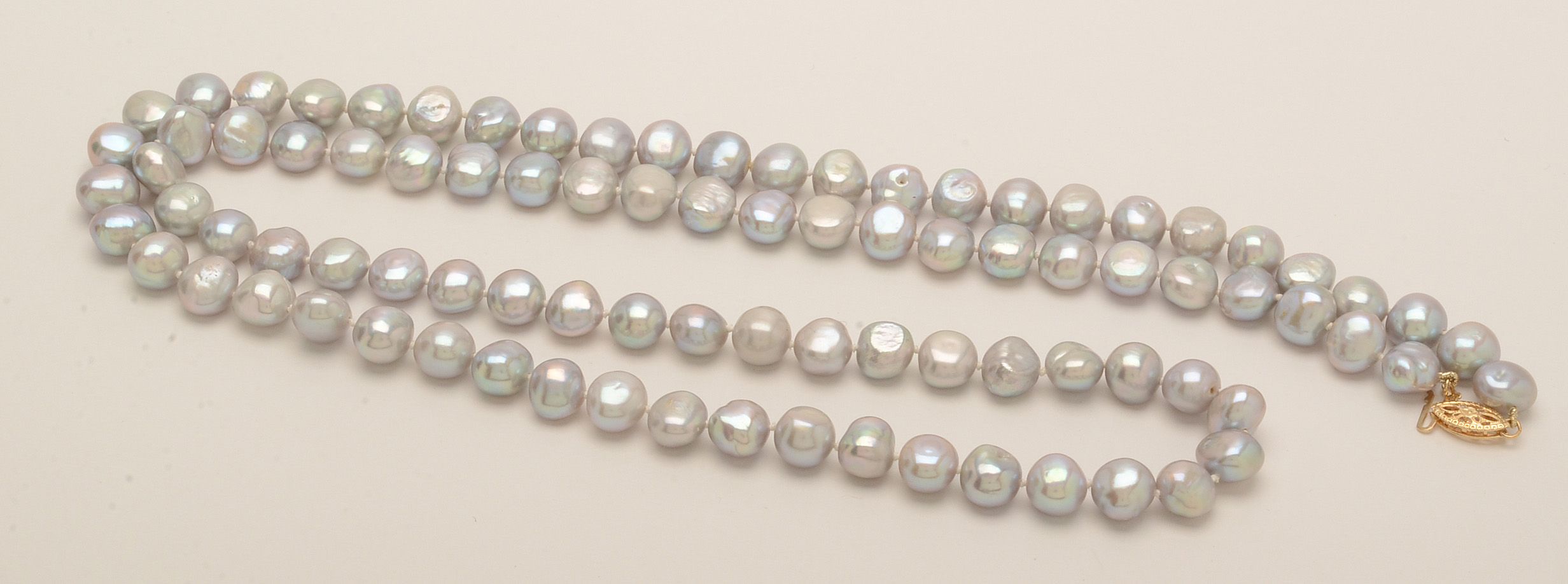 Cultured Freshwater Grey Pearl Necklace with 14K Gold Clasp