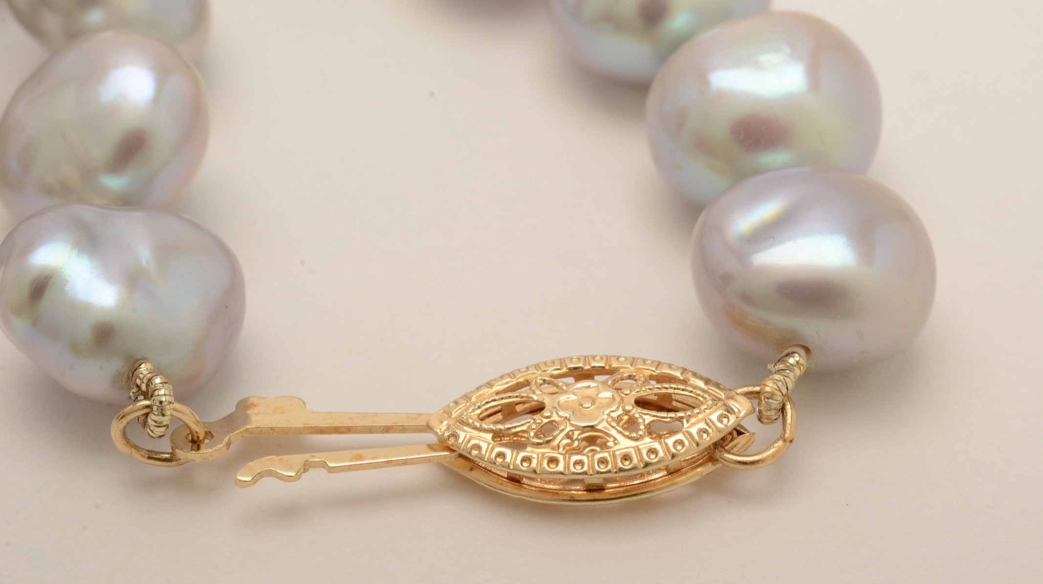 Cultured Freshwater Grey Pearl Necklace with 14K Gold Clasp