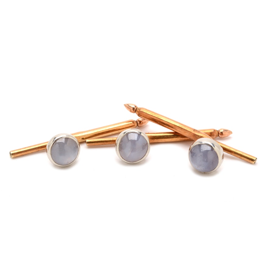 14K Yellow Gold Star Sapphire Dress Shirt Studs