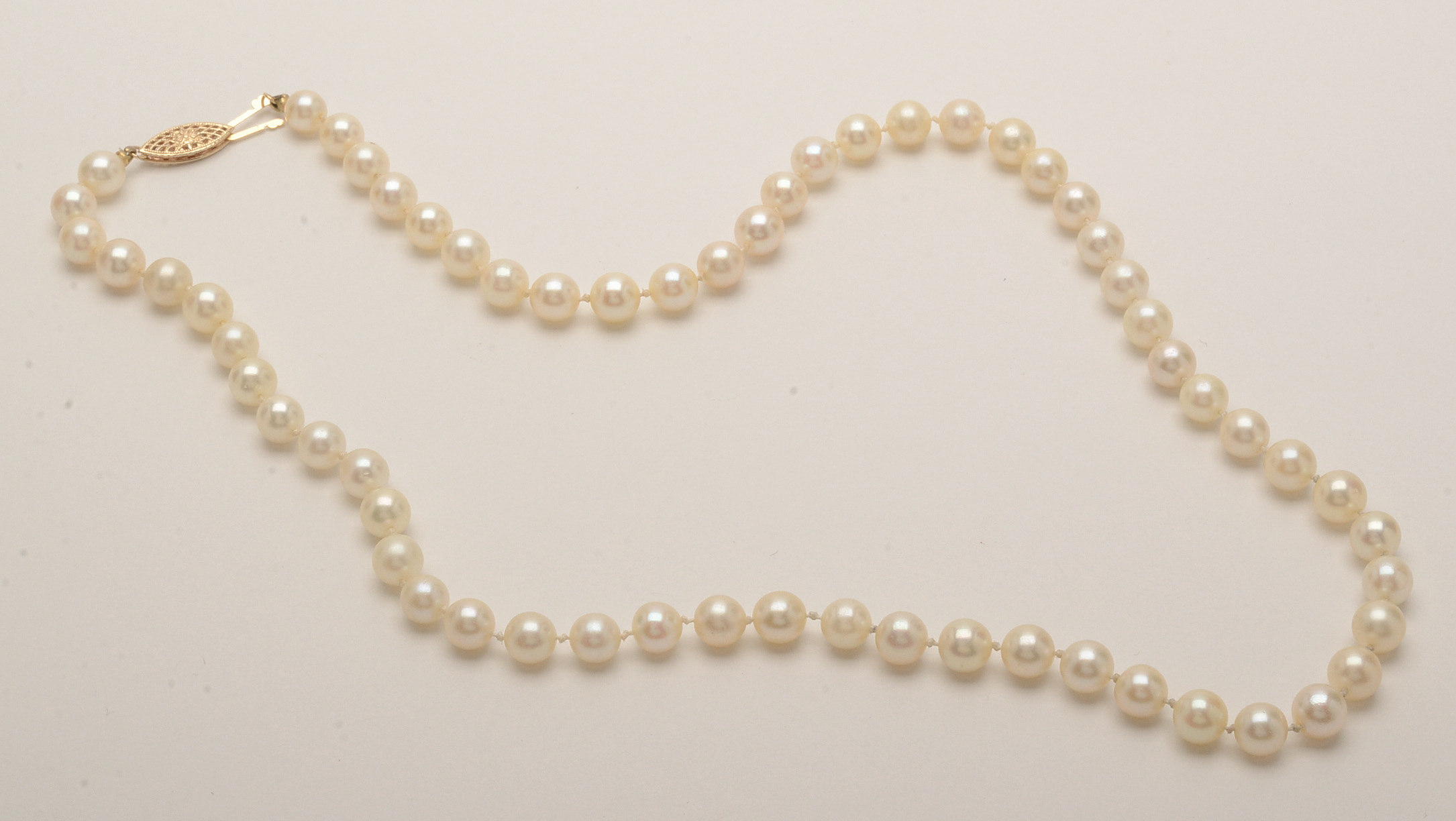 Double Knotted Cultured Pearl Necklace with 14K Yellow Gold Clasp