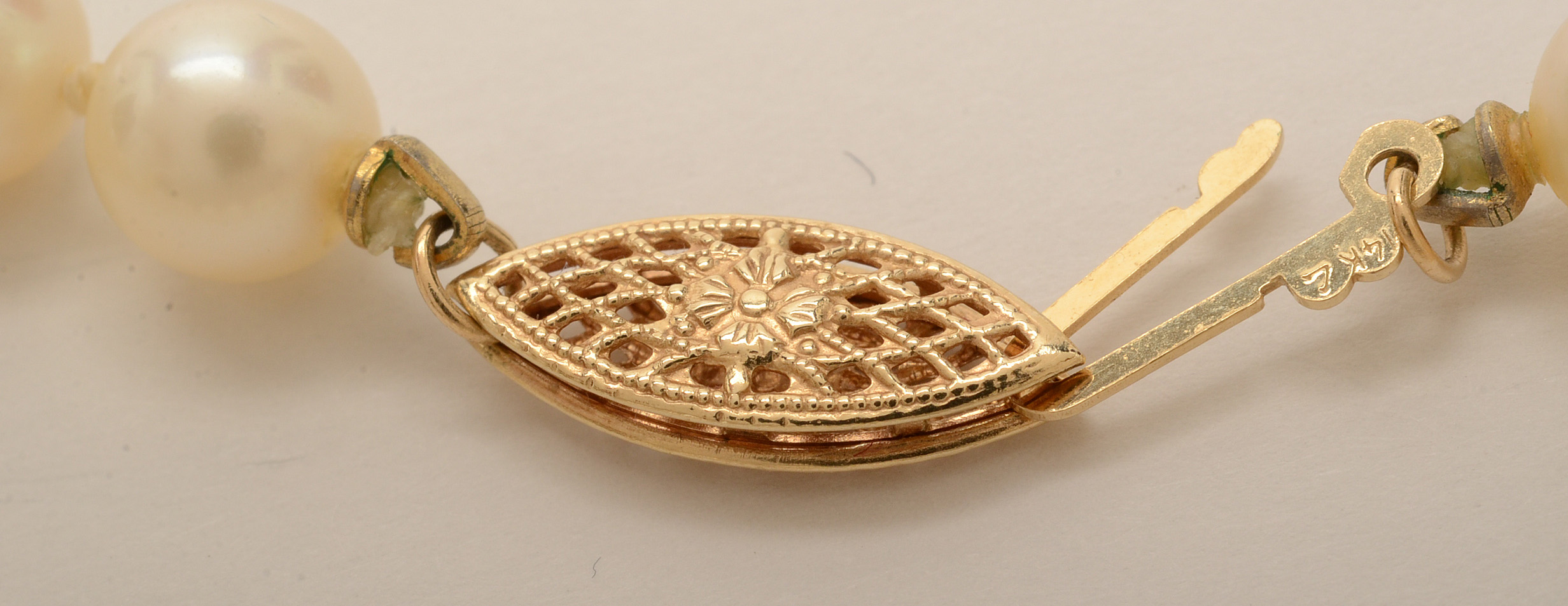 Double Knotted Cultured Pearl Necklace with 14K Yellow Gold Clasp