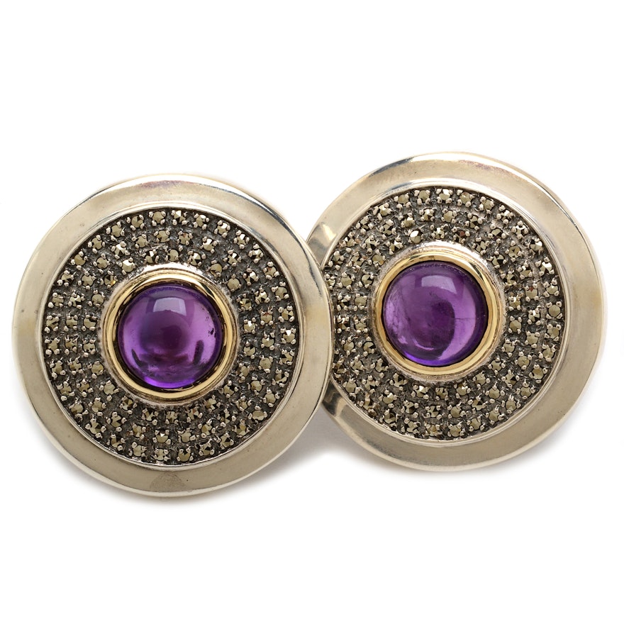Sterling Silver and 18K Yellow Gold Amethyst Clip-On Earrings
