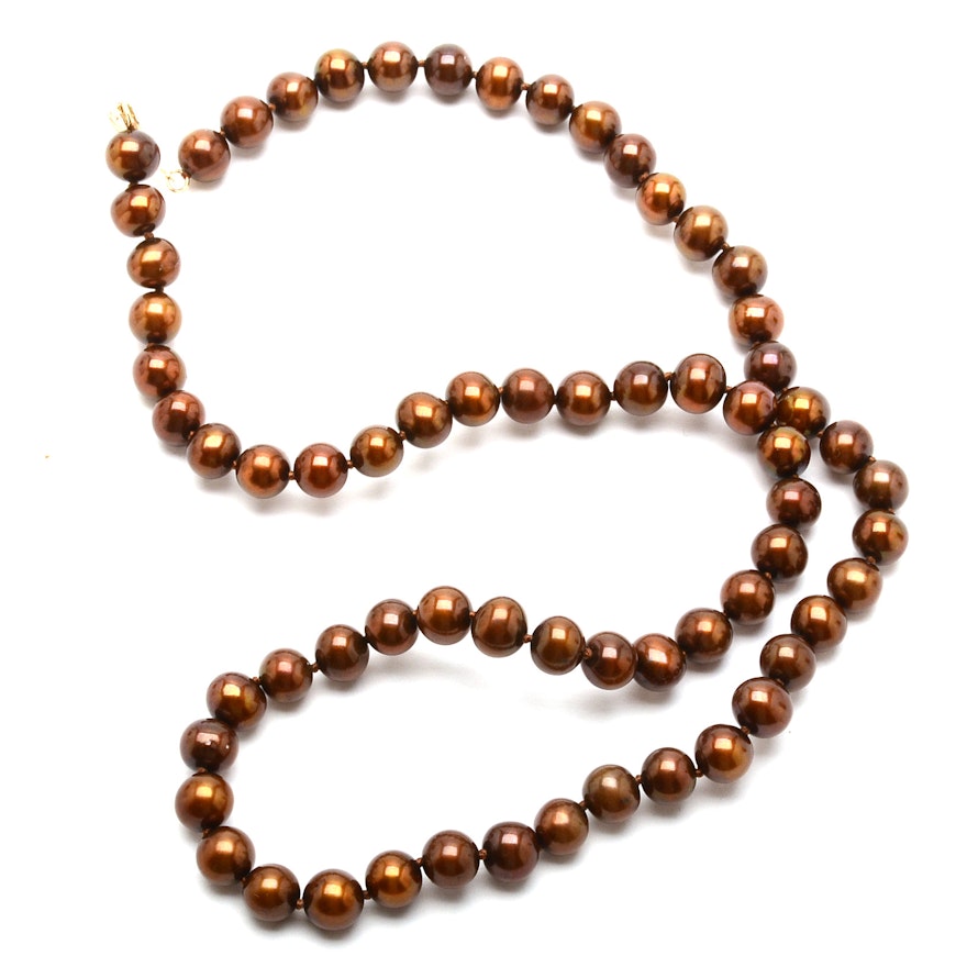 Brown Cultured Freshwater Pearl Necklace with 10K Gold Clasps