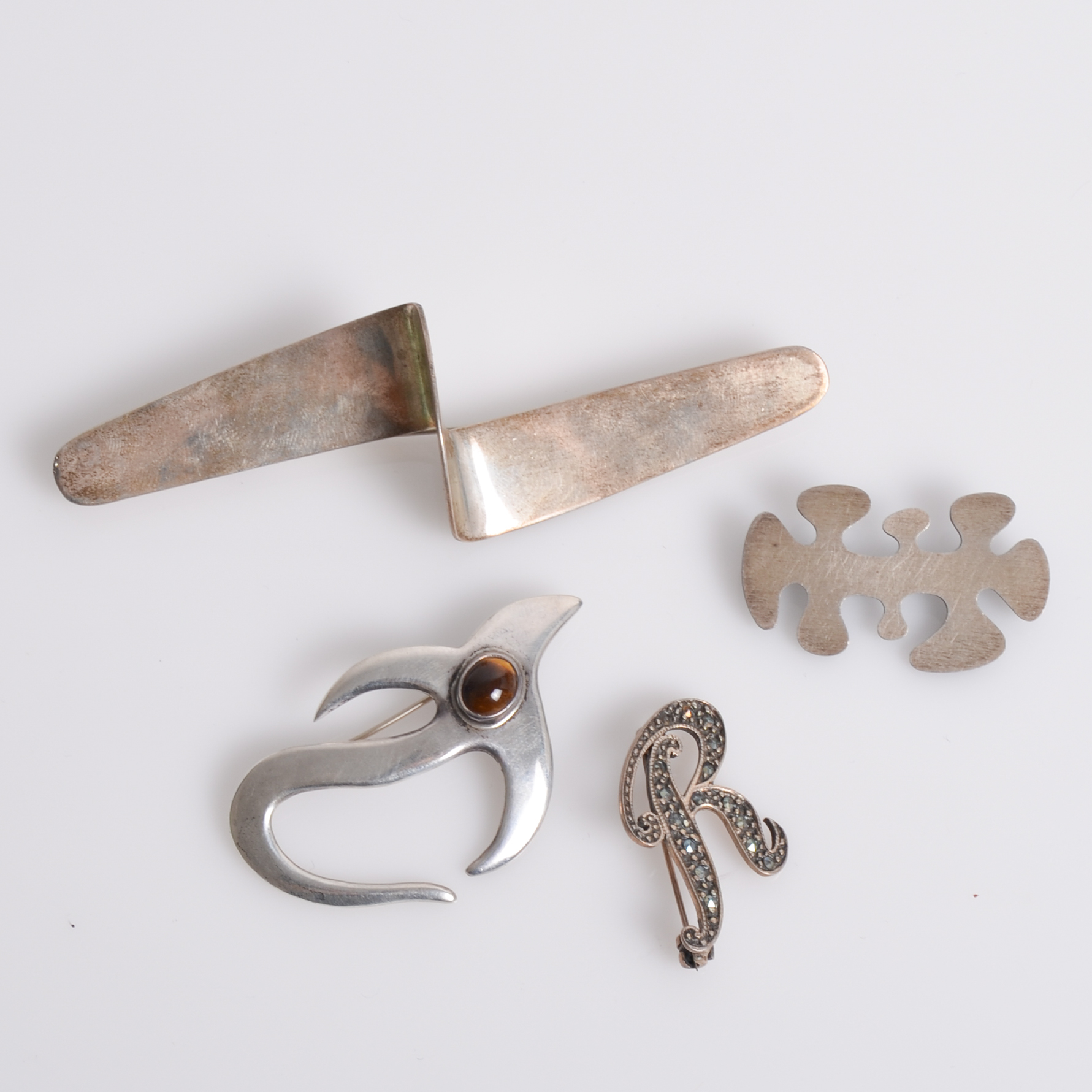 Collection of Sterling Silver Brooches Including Taxco