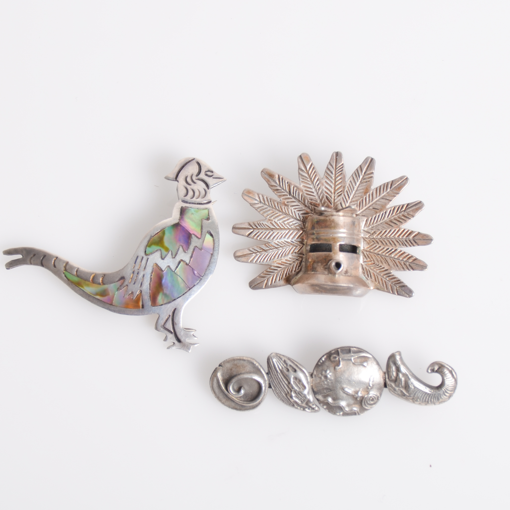 Collection of Vintage Mexican and Native American Inspired Sterling Silver Brooches
