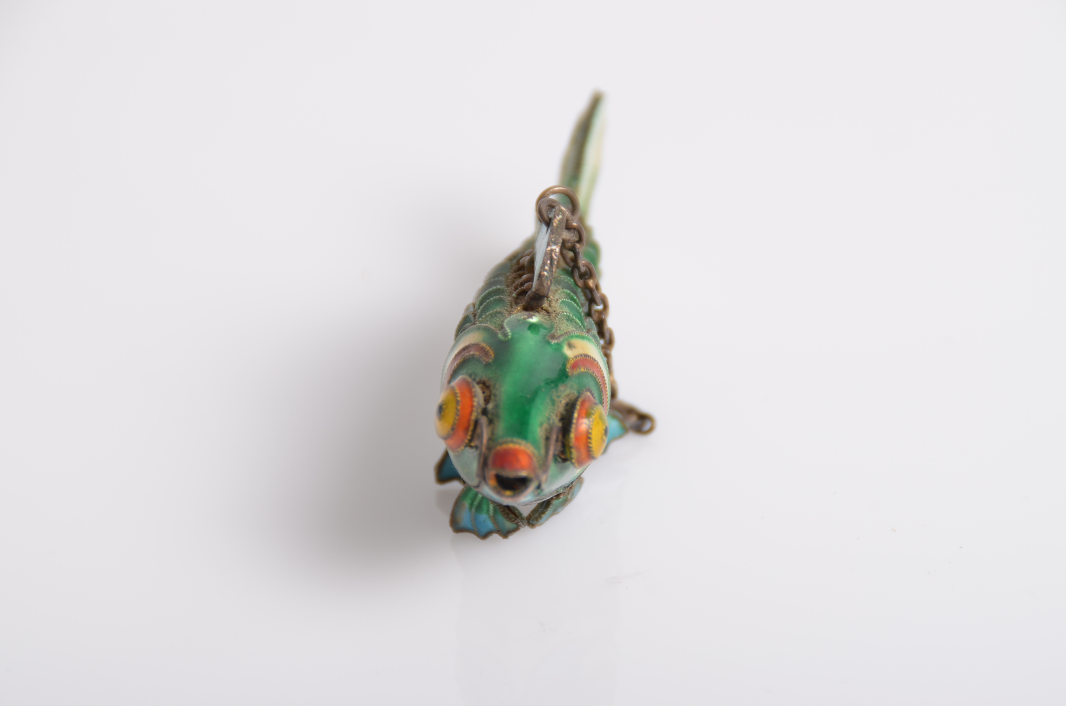 Vintage Sterling Silver and Enamel Articulated Fish Pendant