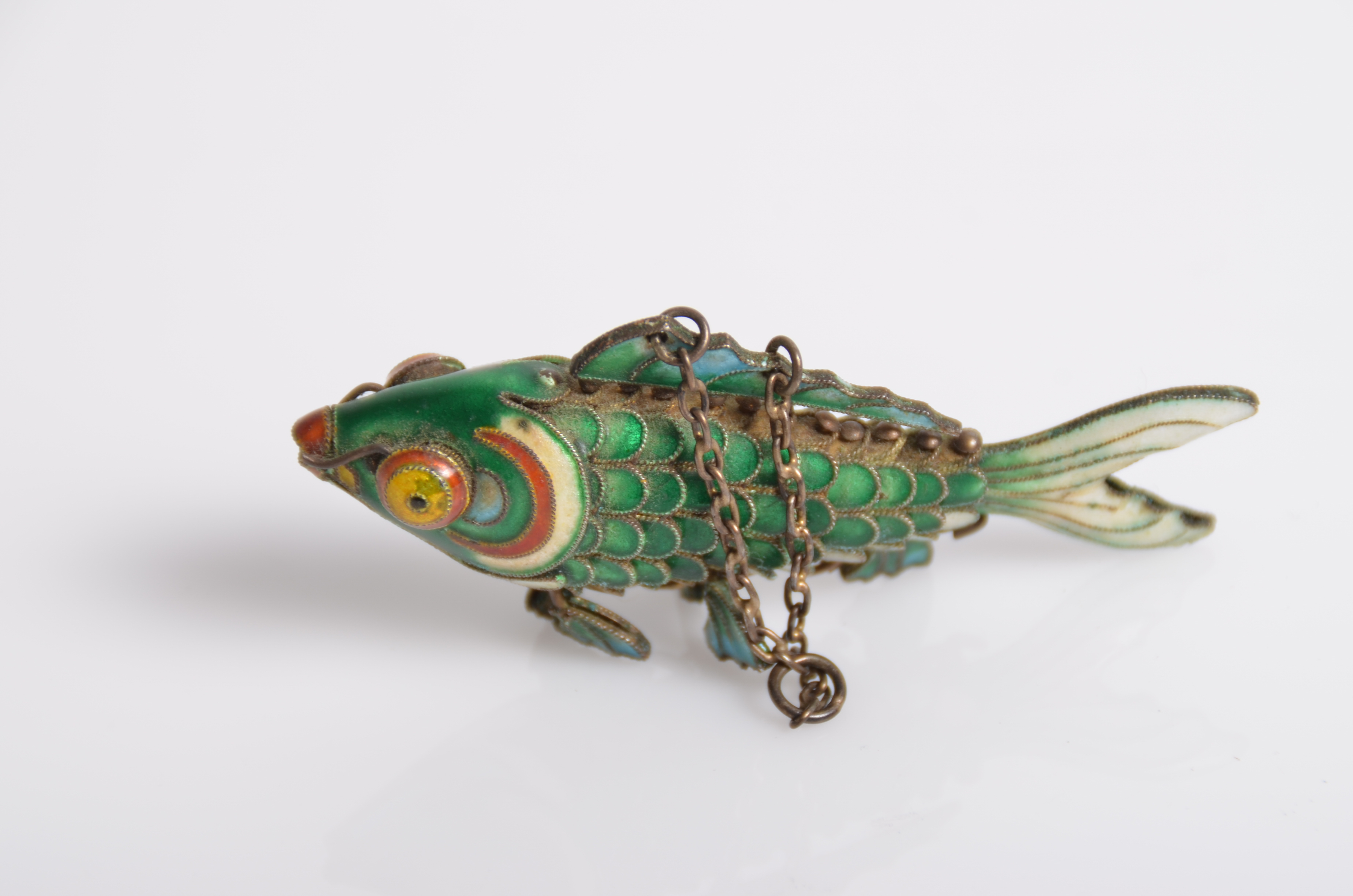 Vintage Sterling Silver and Enamel Articulated Fish Pendant