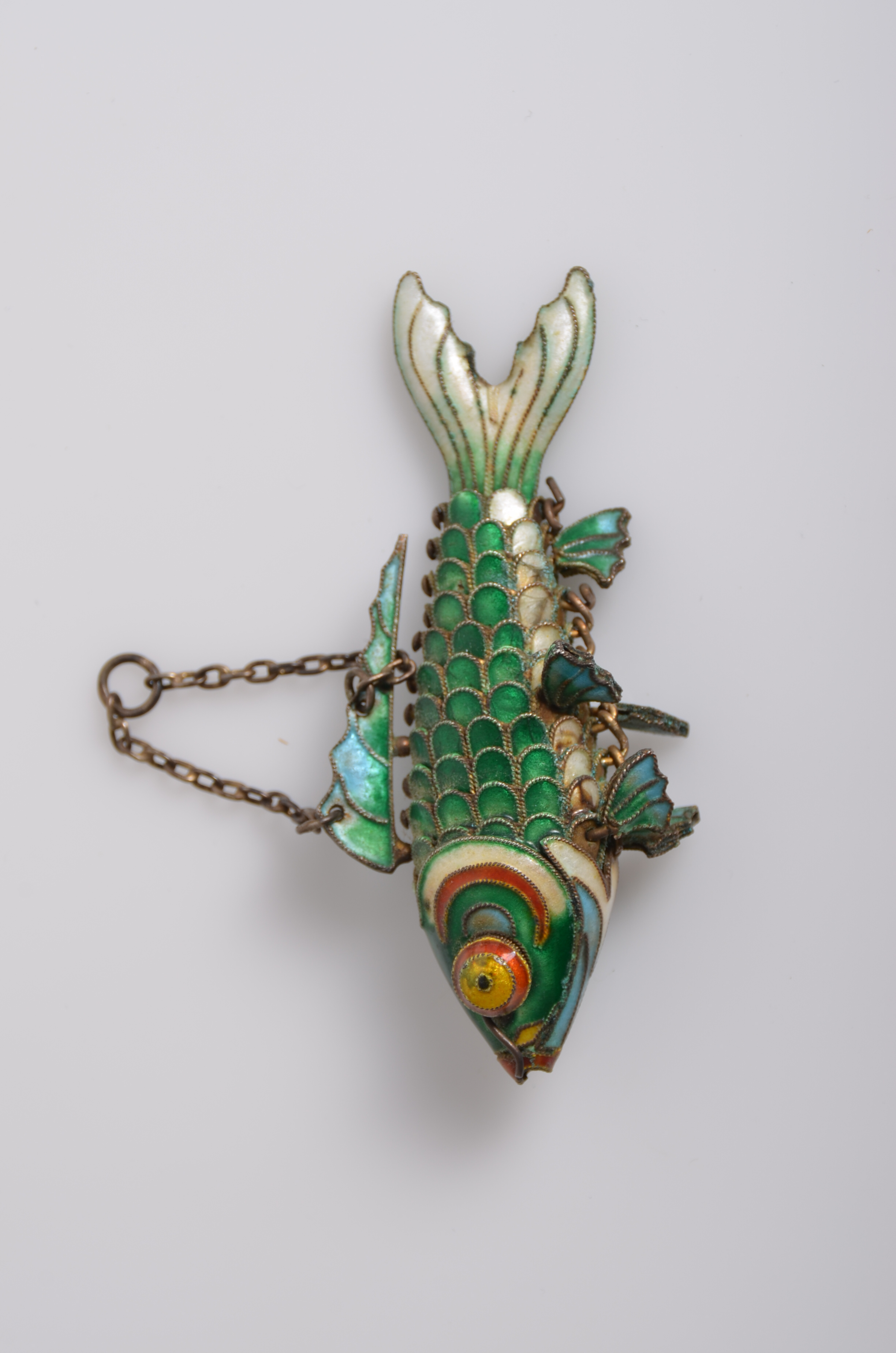Vintage Sterling Silver and Enamel Articulated Fish Pendant