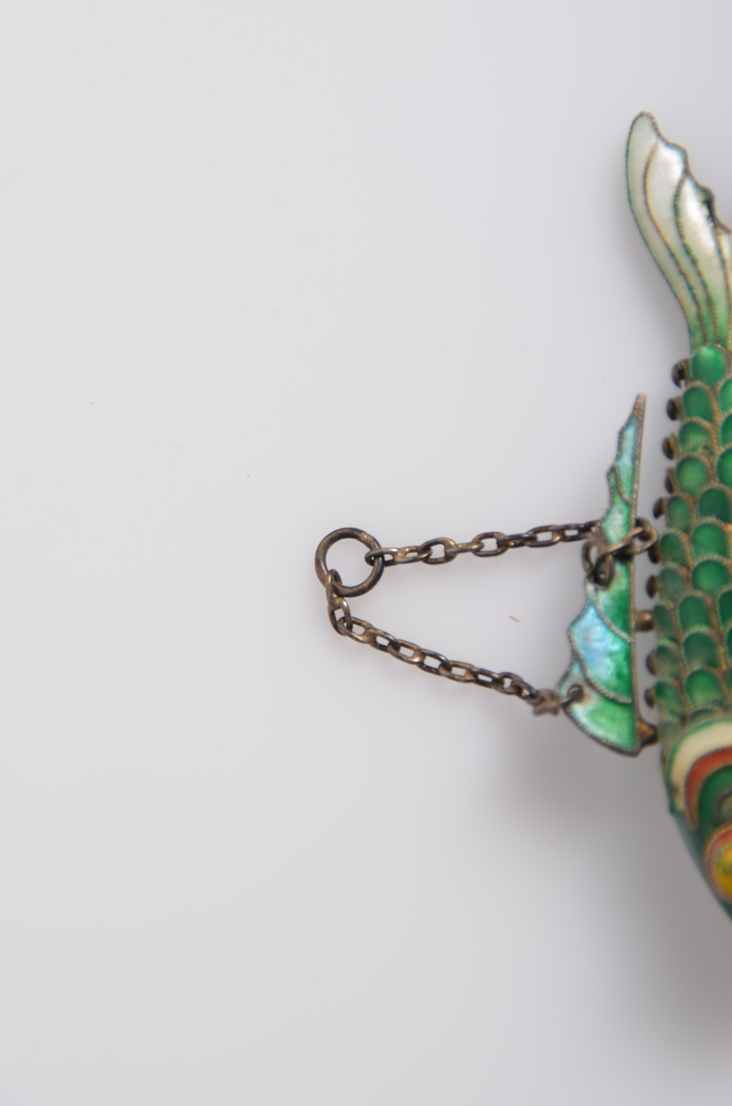 Vintage Sterling Silver and Enamel Articulated Fish Pendant