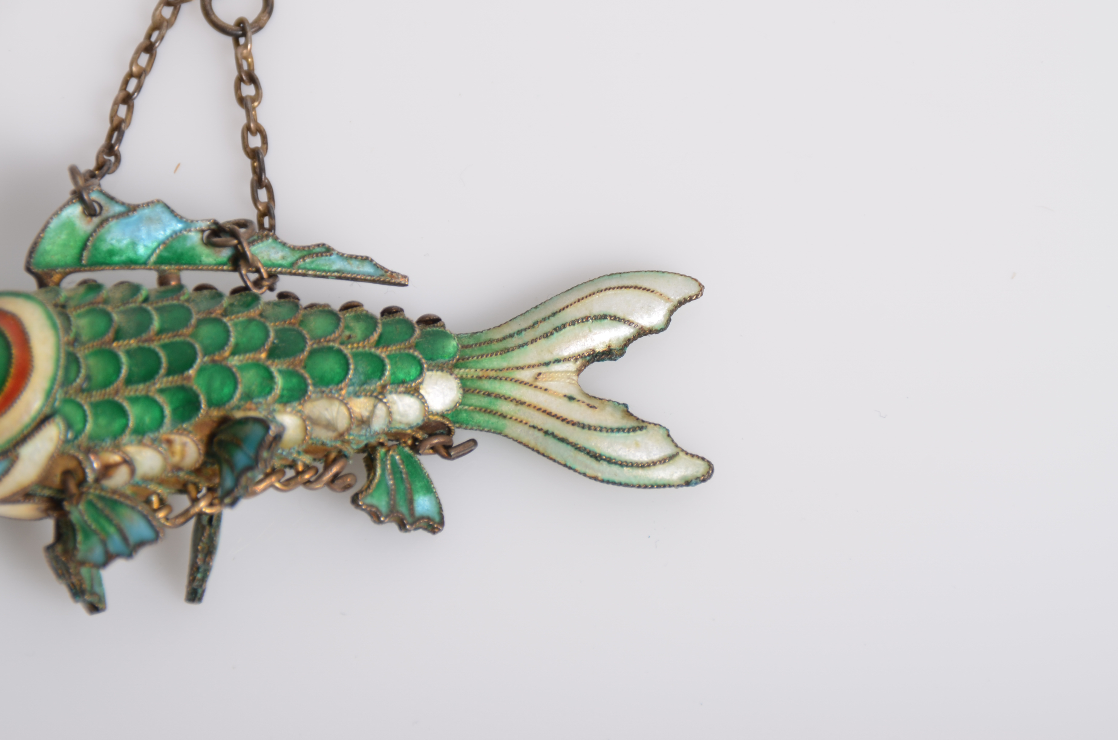 Vintage Sterling Silver and Enamel Articulated Fish Pendant