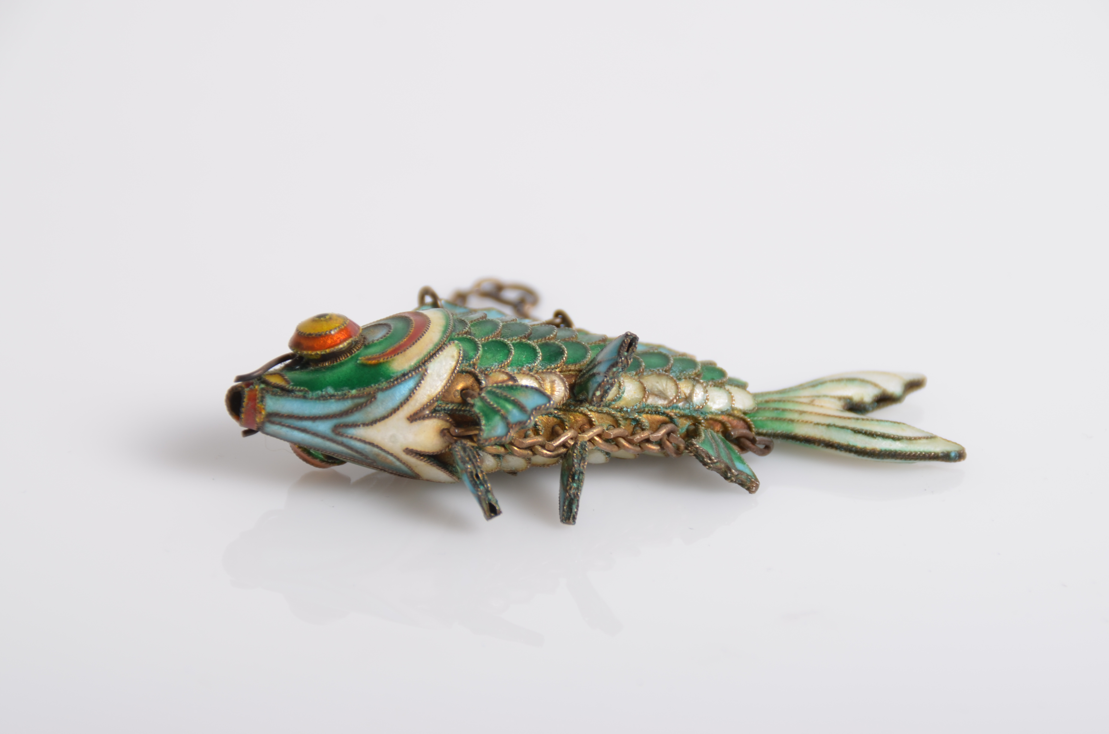 Vintage Sterling Silver and Enamel Articulated Fish Pendant
