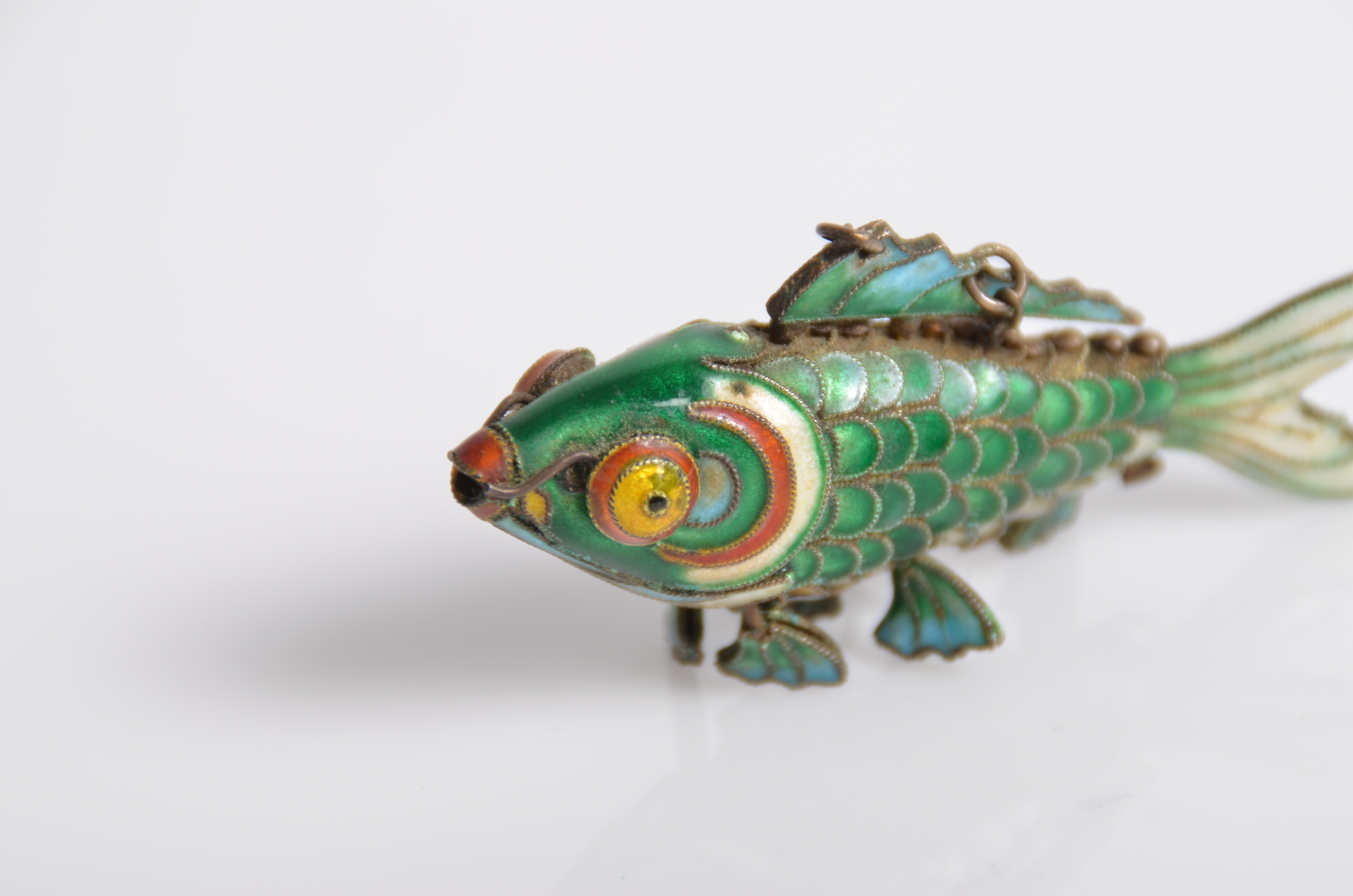 Vintage Sterling Silver and Enamel Articulated Fish Pendant