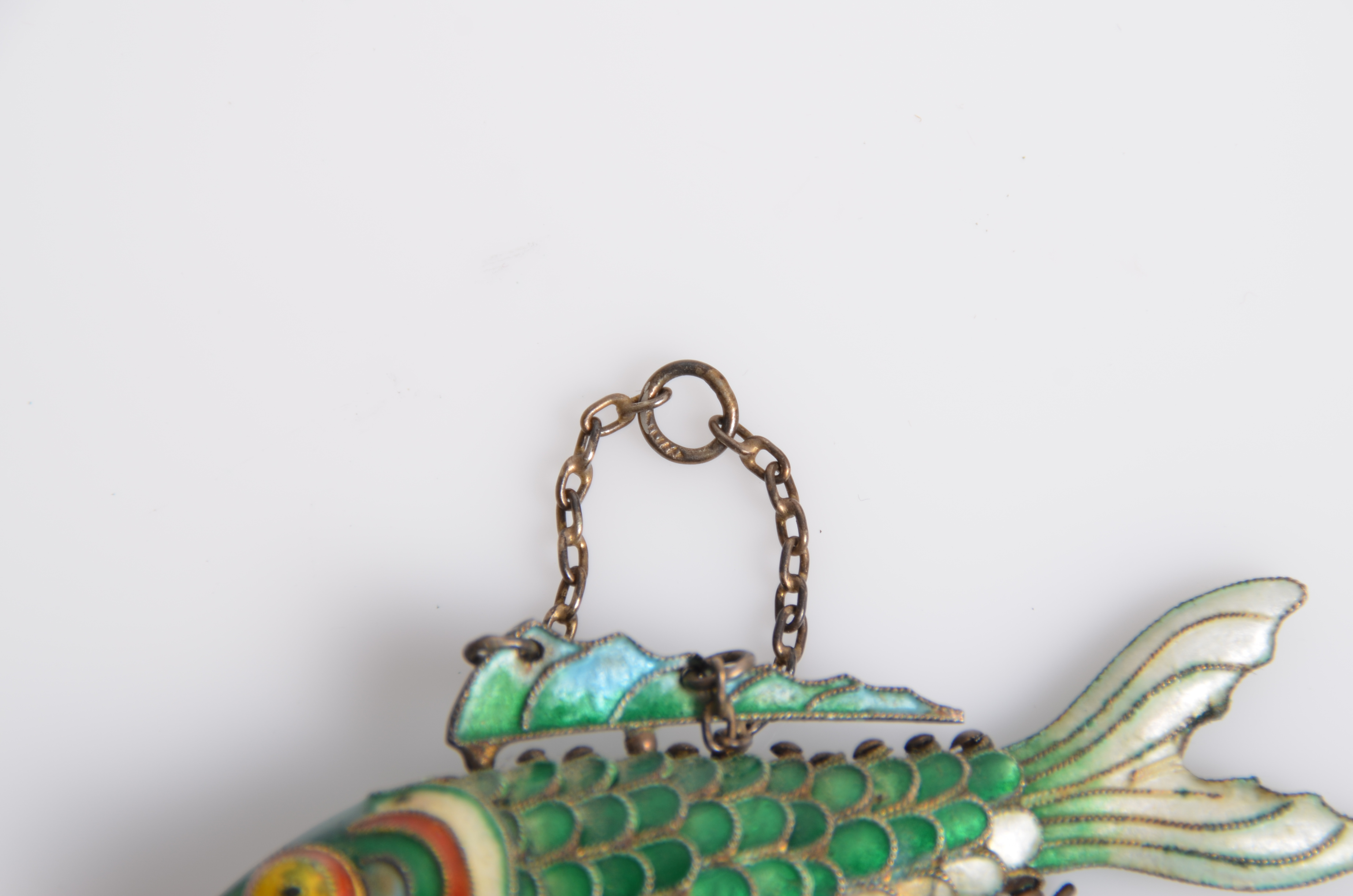 Vintage Sterling Silver and Enamel Articulated Fish Pendant