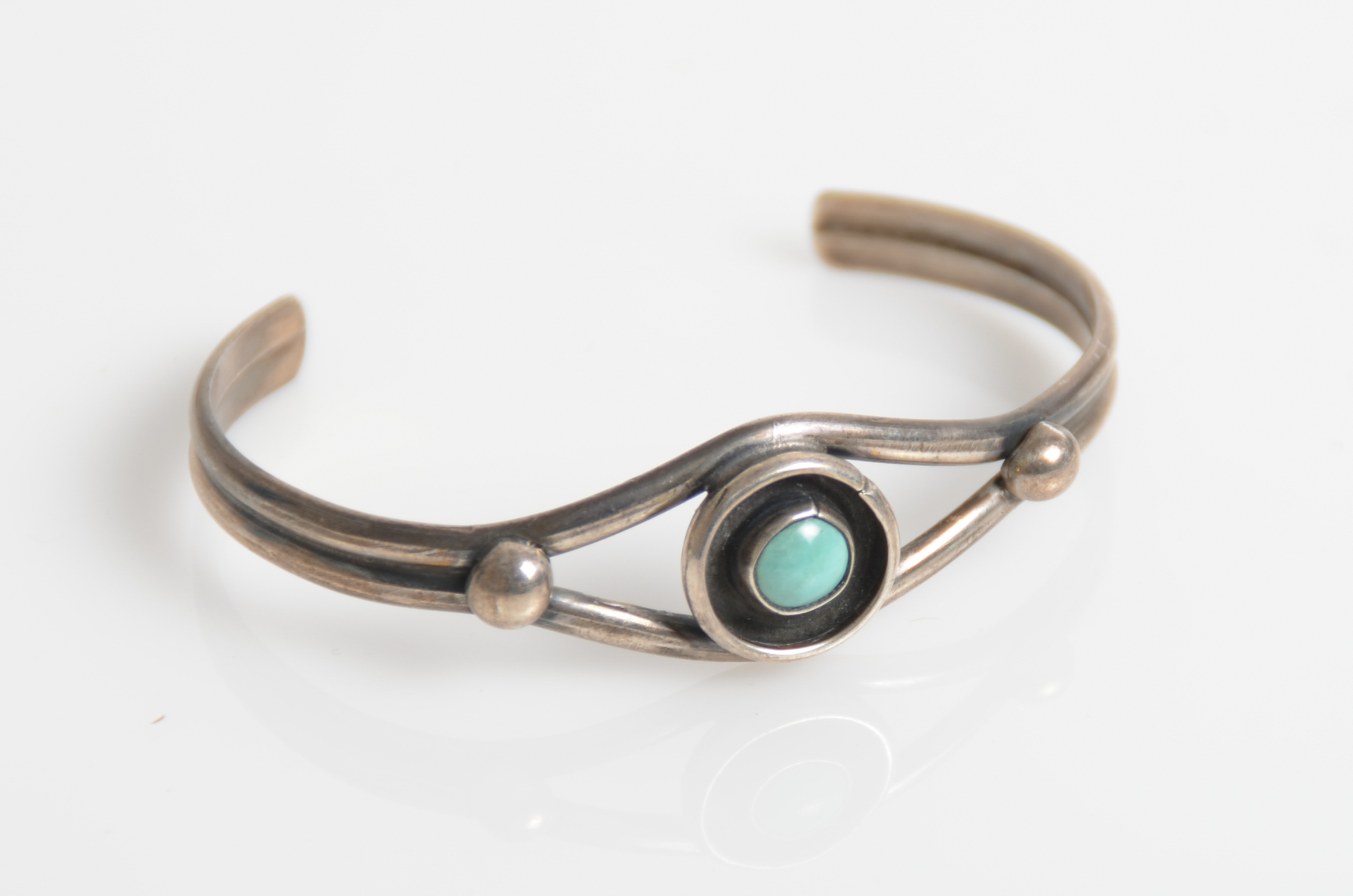 Sterling Silver and Shadow Box Turquoise Cuff Bracelet and Stud Earrings