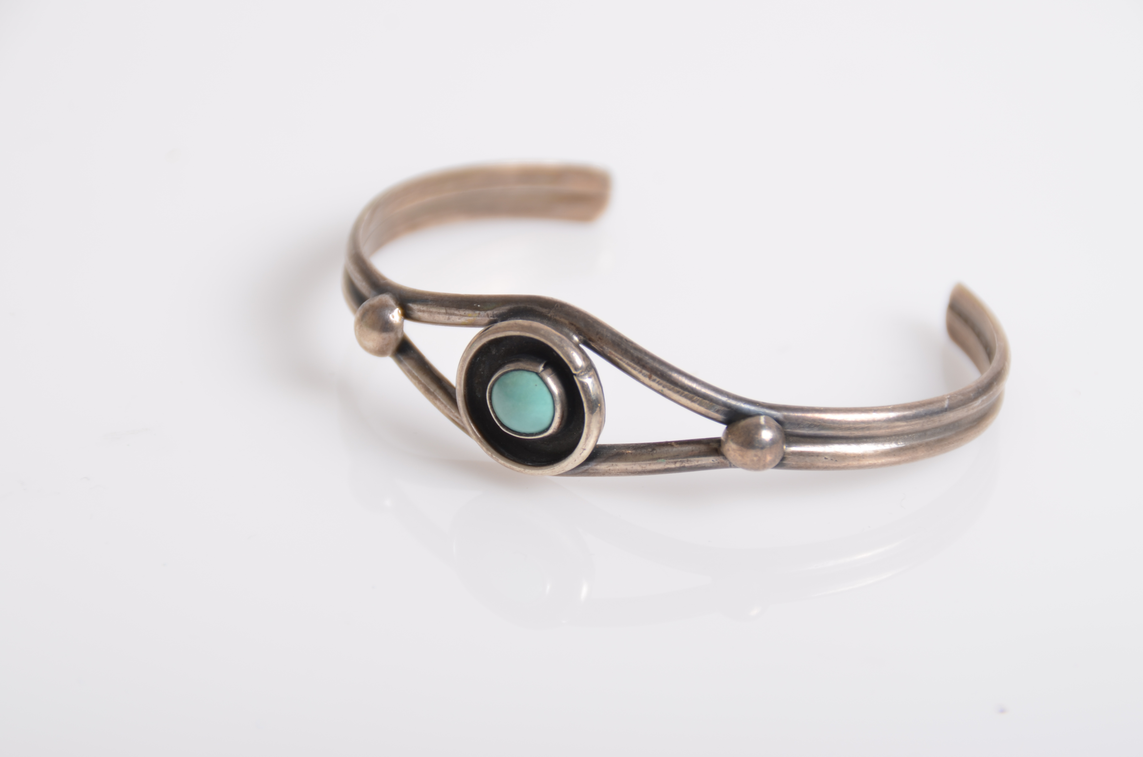 Sterling Silver and Shadow Box Turquoise Cuff Bracelet and Stud Earrings