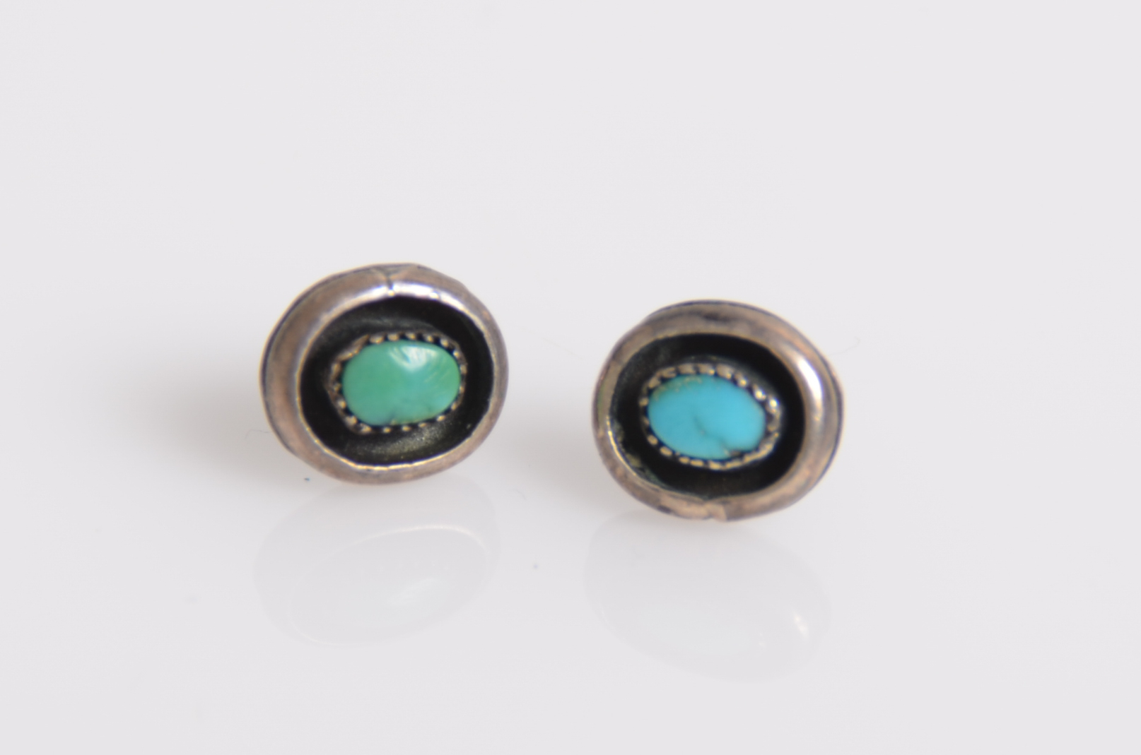 Sterling Silver and Shadow Box Turquoise Cuff Bracelet and Stud Earrings
