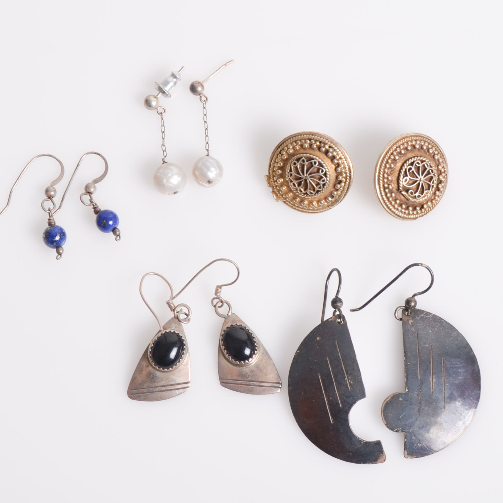 Collection of Vintage Sterling Silver Earrings Including Navajo