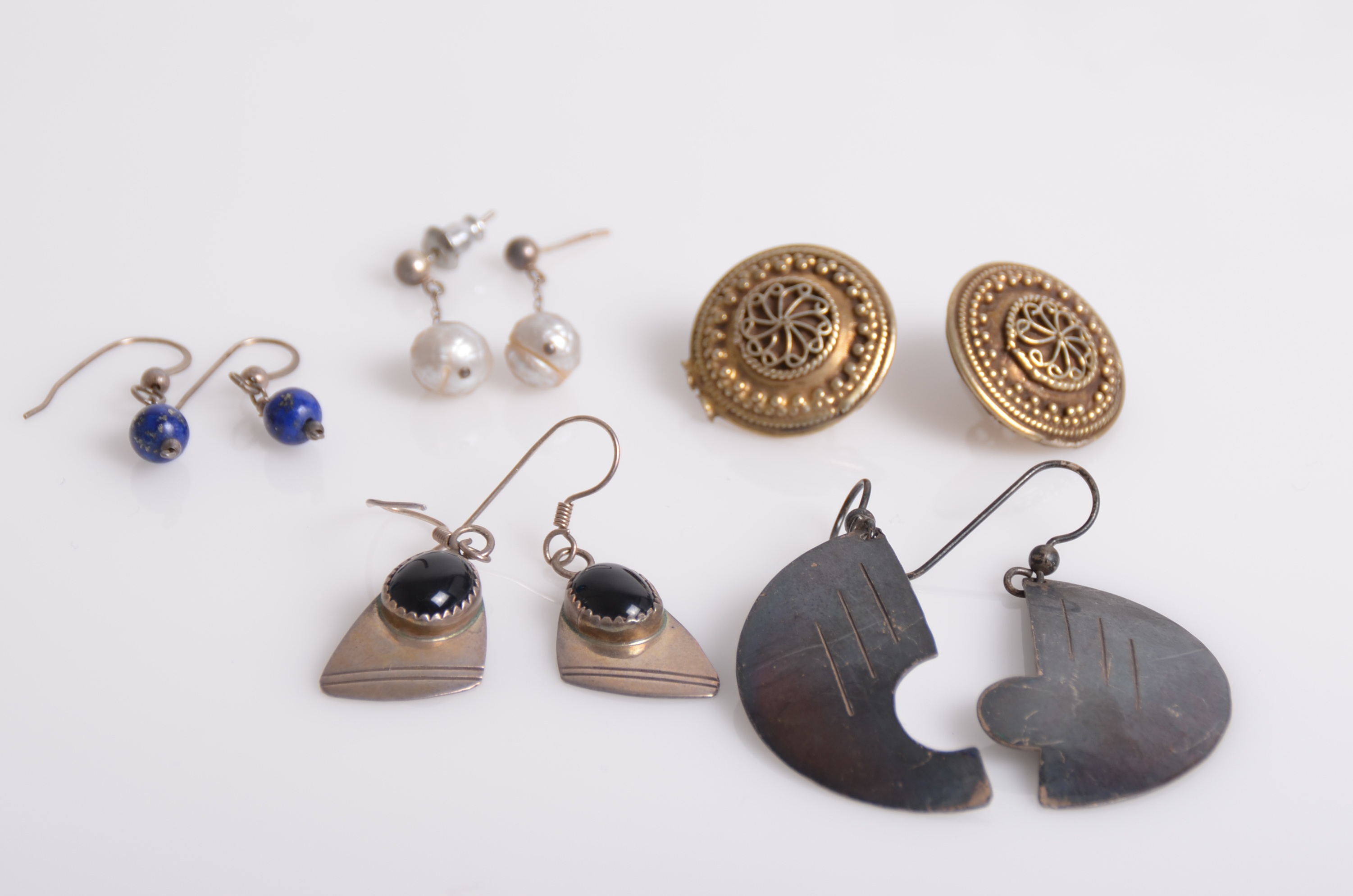 Collection of Vintage Sterling Silver Earrings Including Navajo