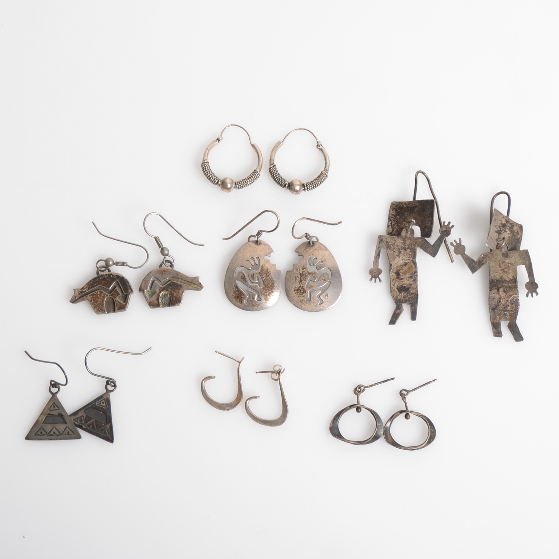 Collection of Vintage Sterling Silver Dangle Earrings Including Dan Jackson Navajo