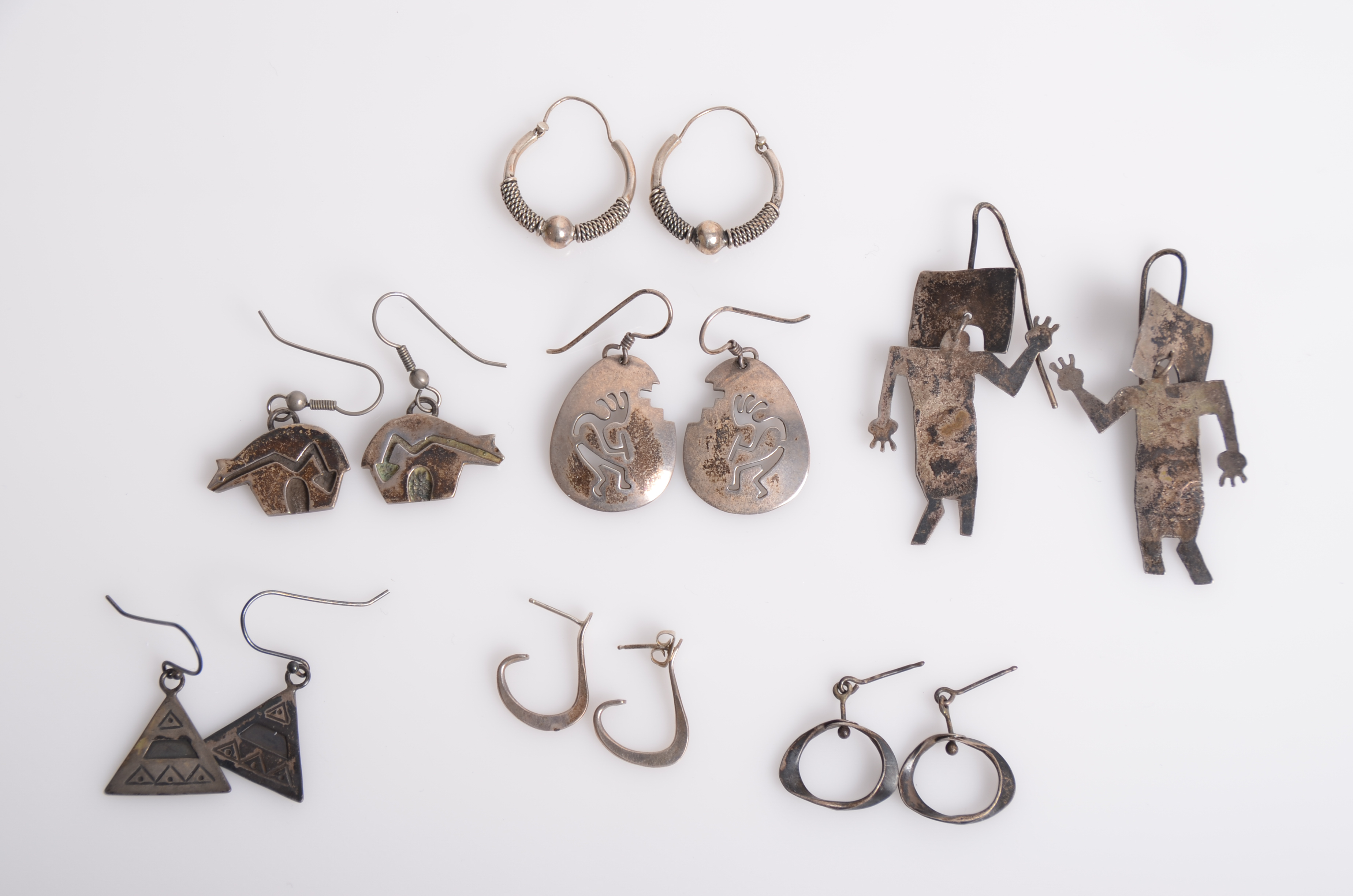 Collection of Vintage Sterling Silver Dangle Earrings Including Dan Jackson Navajo