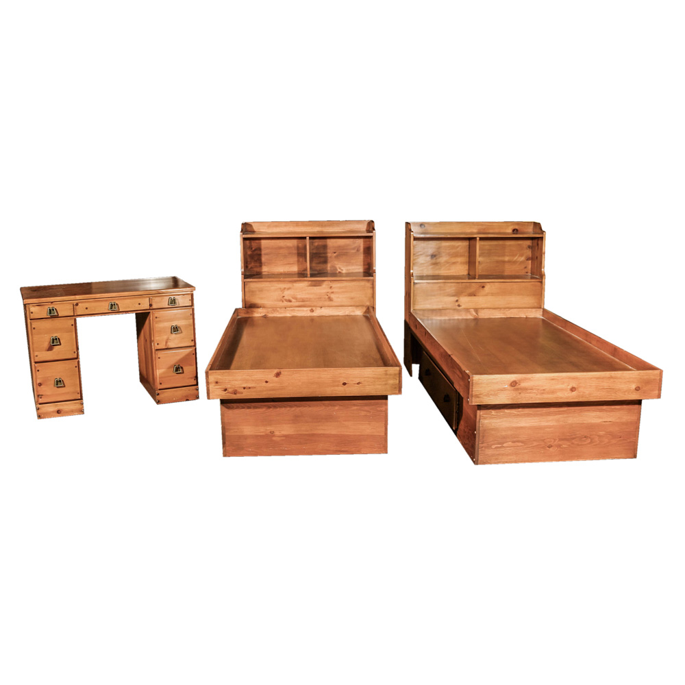 Vintage Pair of Twin Beds and Desk by Habitant