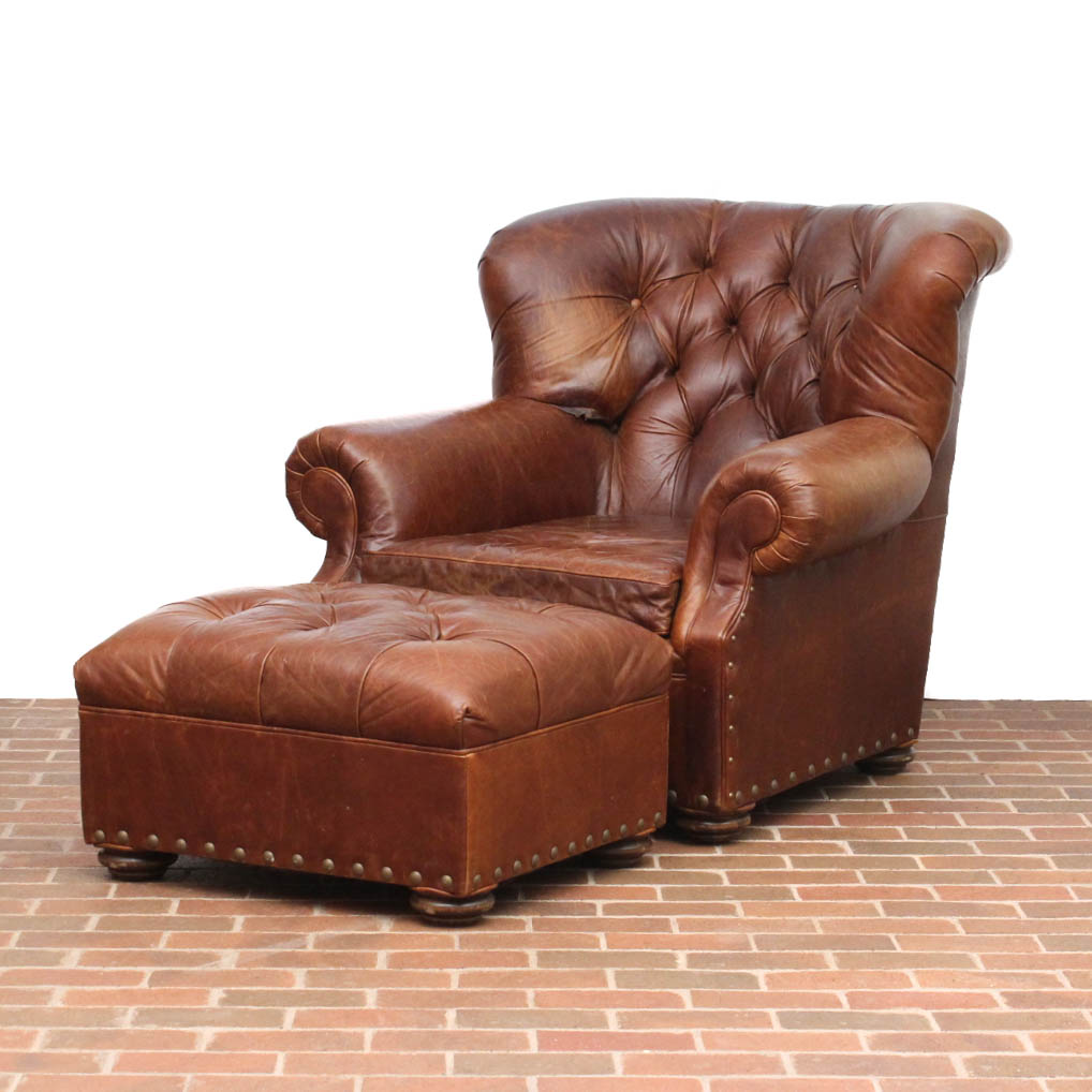 Mitchell Gold for Restoration Hardware Leather Armchair Footstool