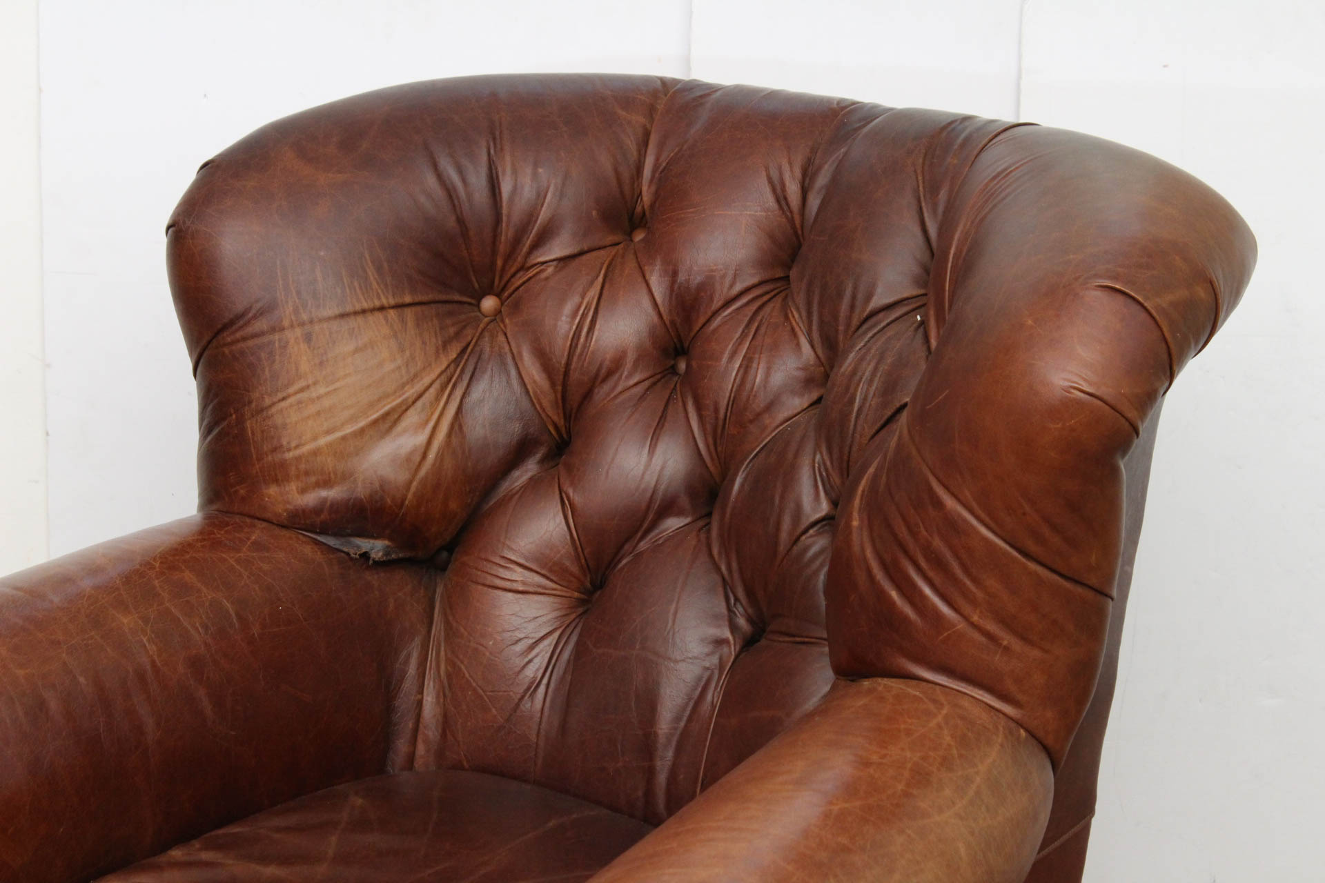 Mitchell Gold for Restoration Hardware Leather Armchair Footstool