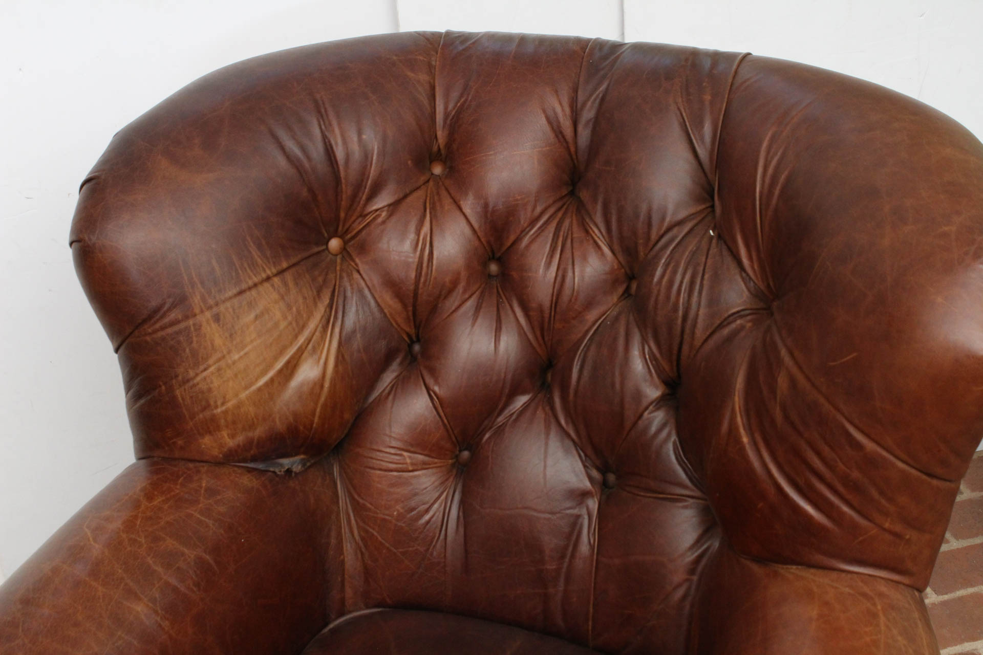 Mitchell Gold for Restoration Hardware Leather Armchair Footstool