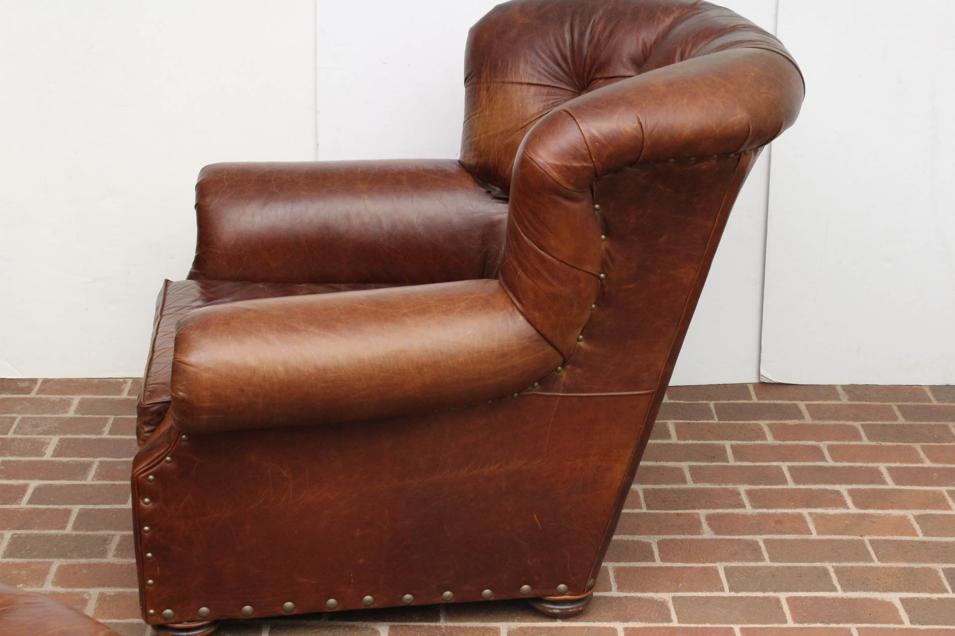 Mitchell Gold for Restoration Hardware Leather Armchair Footstool