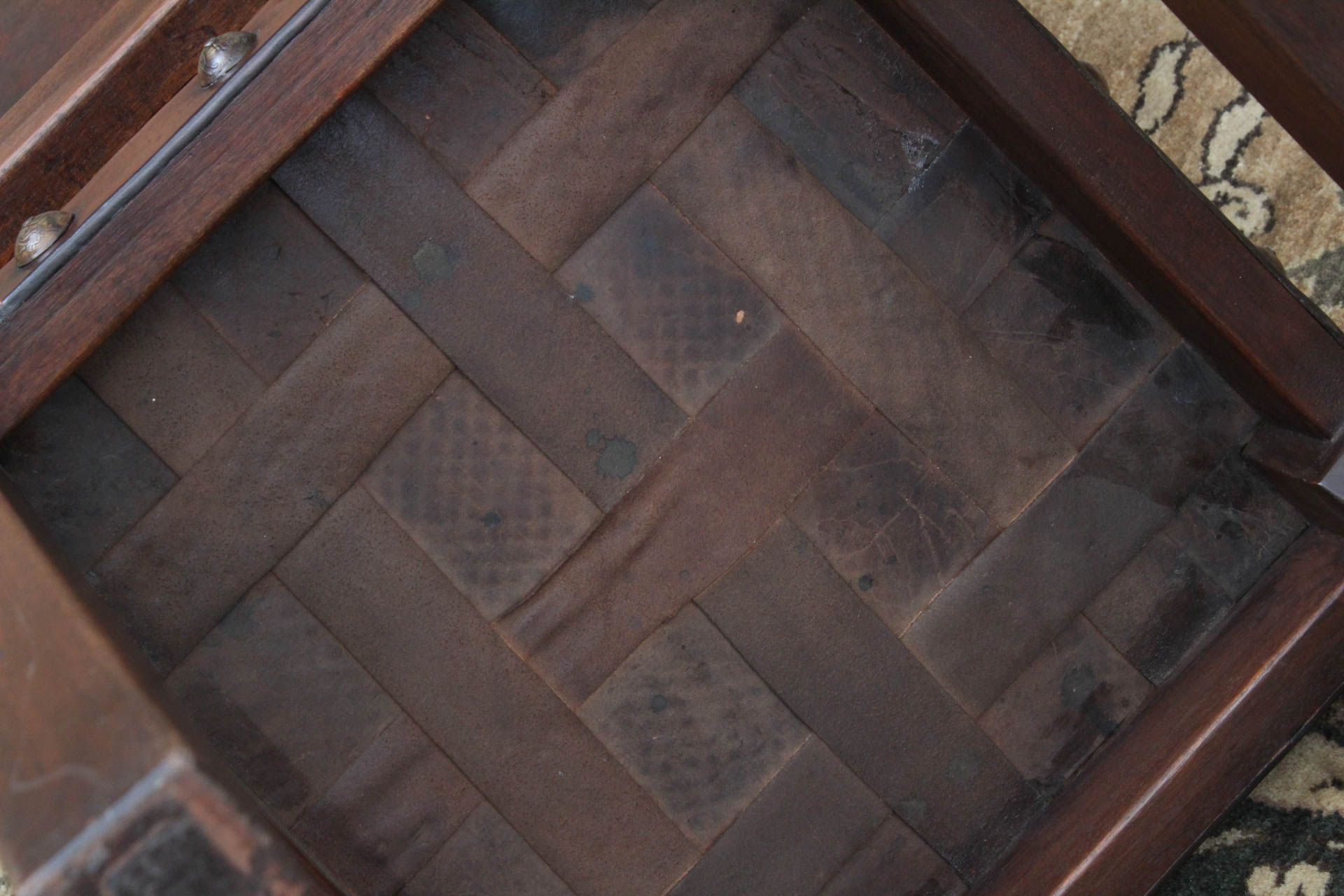 Antique Peruvian Handcrafted Leather Tooled Dining Chair Set