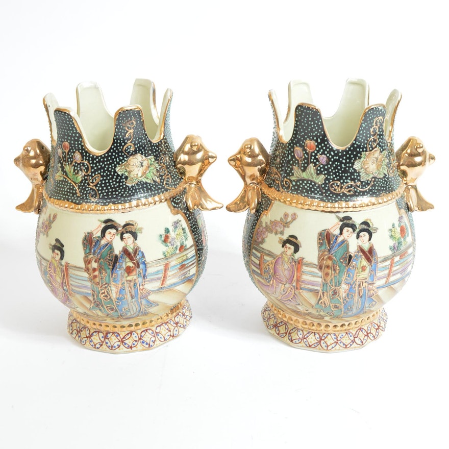 Chinese Hand Painted Royal Satsuma Style Vases