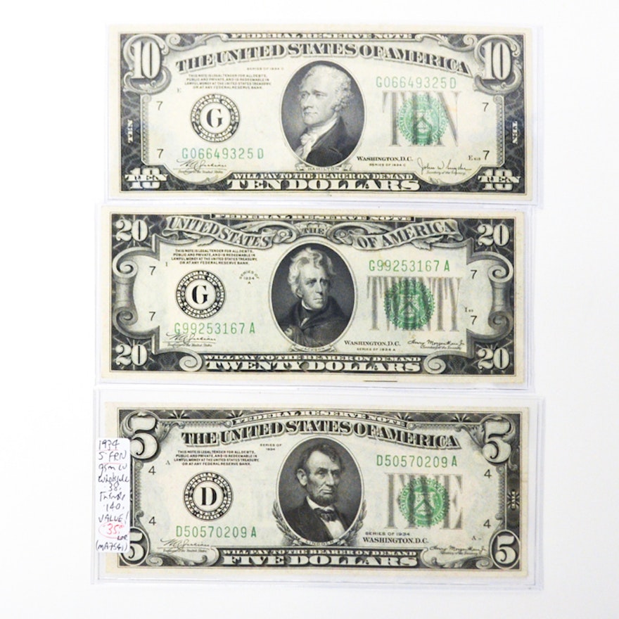 1934 Federal Reserve Banknote Set