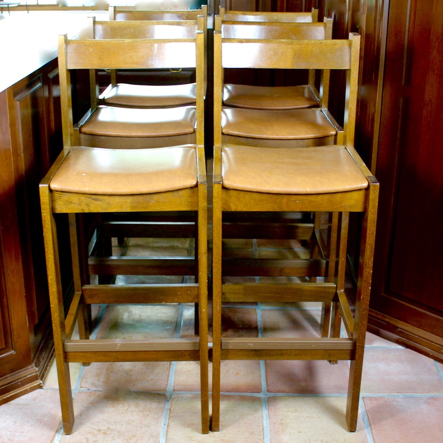 Set of Six Wooden Counter Chairs