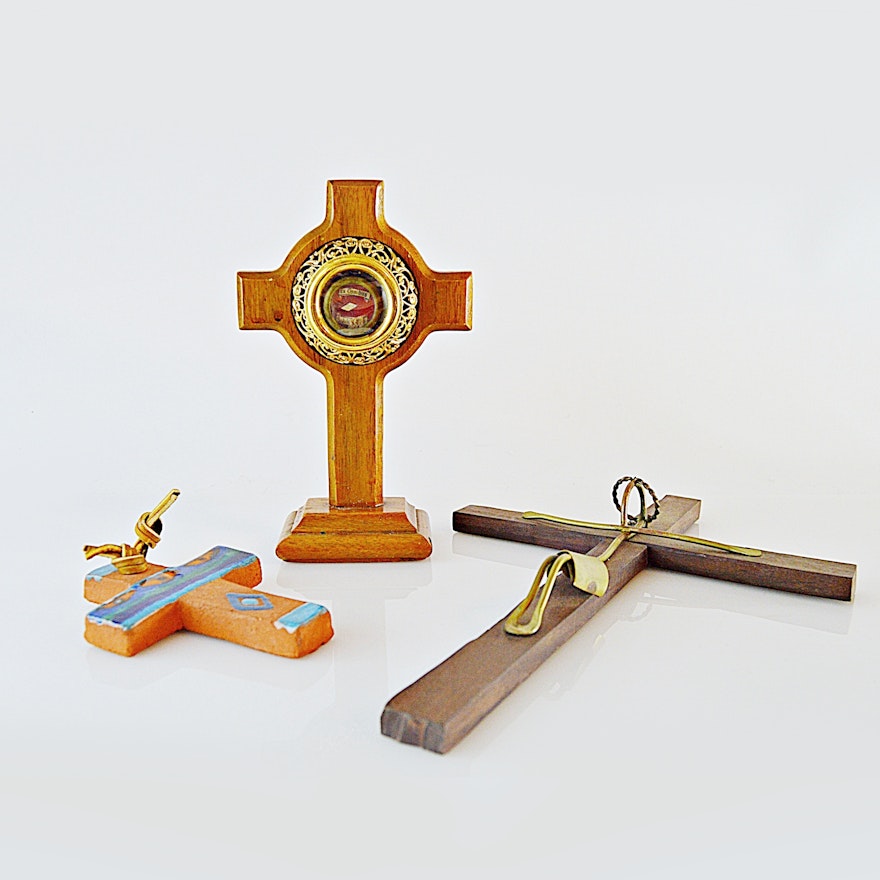 Three Crosses in Wood and Ceramic